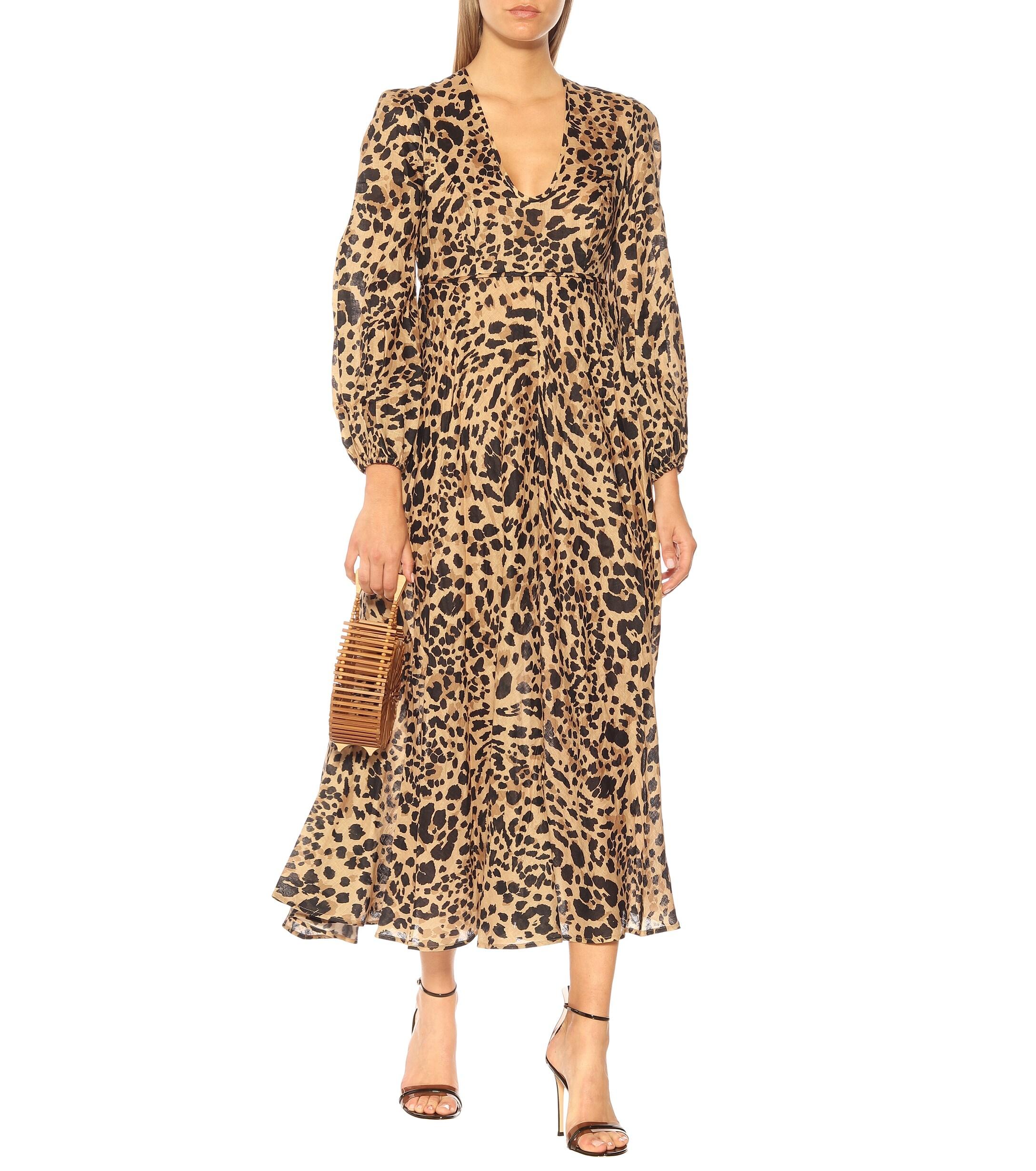 Zimmermann Linen Leopard-printed Dress - Lyst
