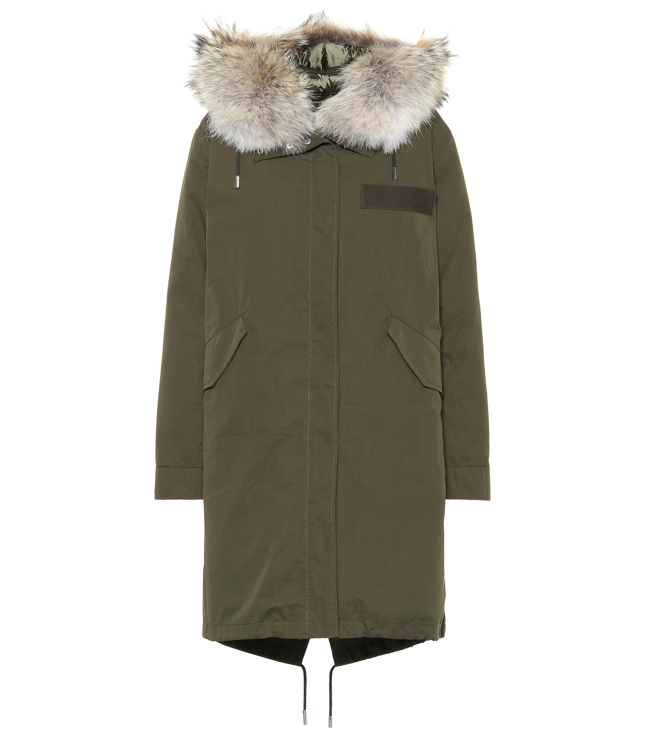 Army by Yves Salomon Fur-trimmed Cotton Parka in Green - Lyst