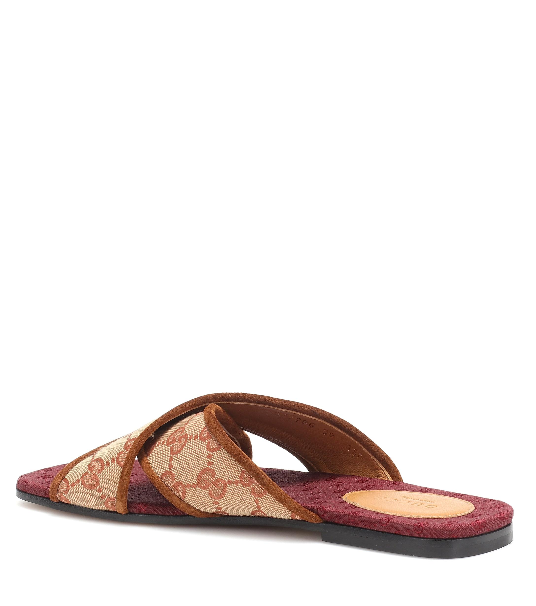 Gucci Canvas Original GG Suede-trimmed Slides - Lyst