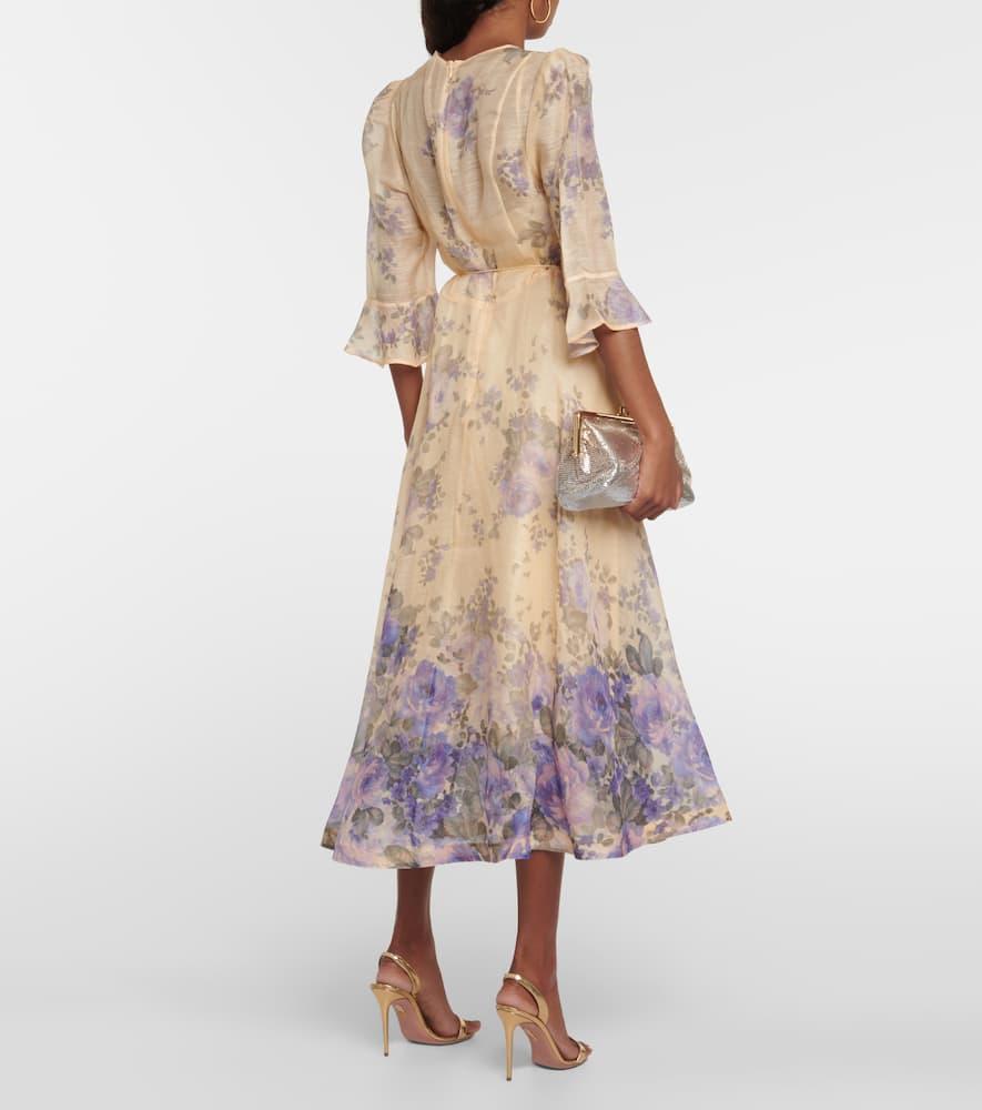 Zimmermann Lyrical Silk Linen Midi Dress in White | Lyst