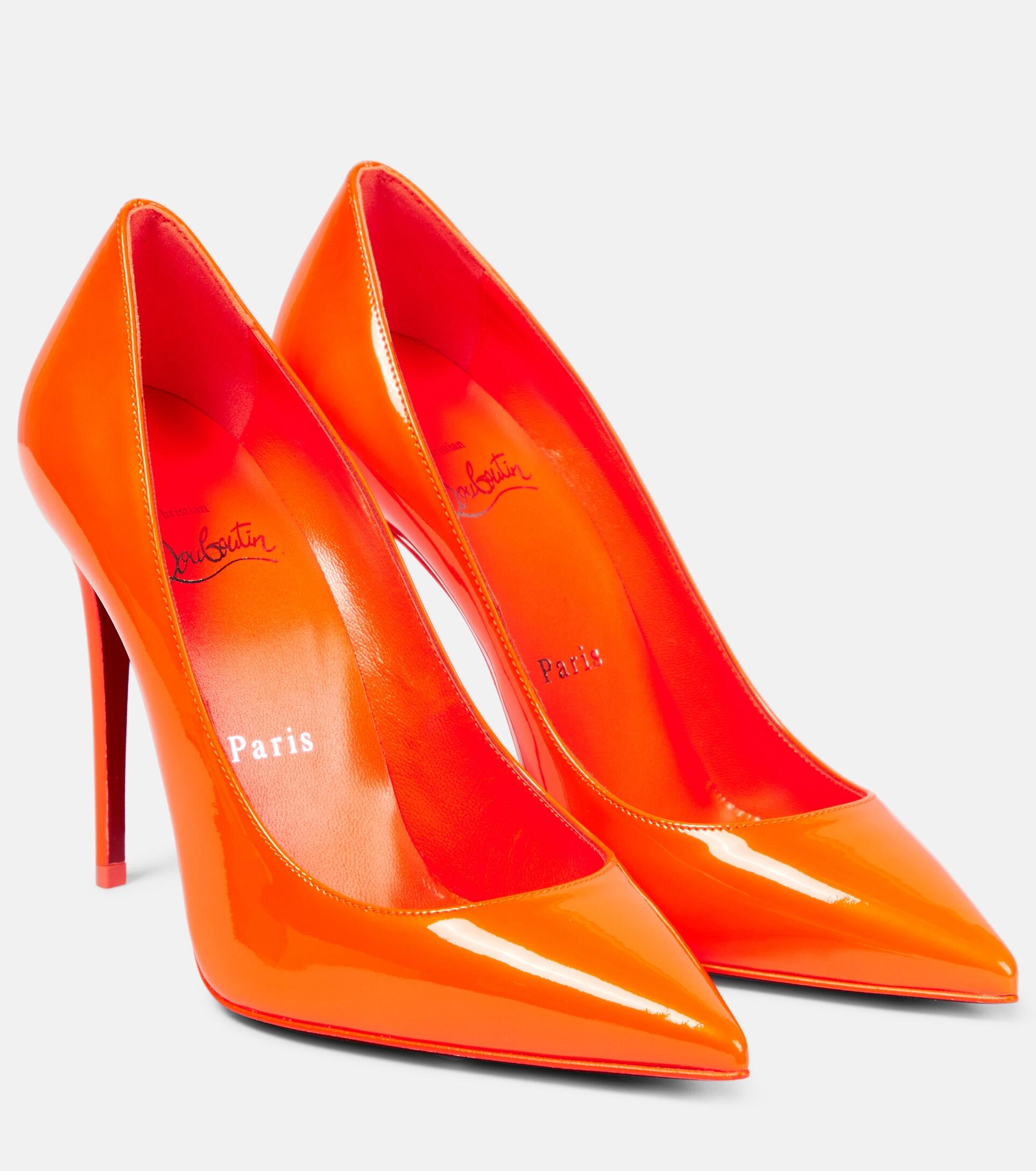 Christian Louboutin Kate 100 Patent Leather Pumps in Orange | Lyst