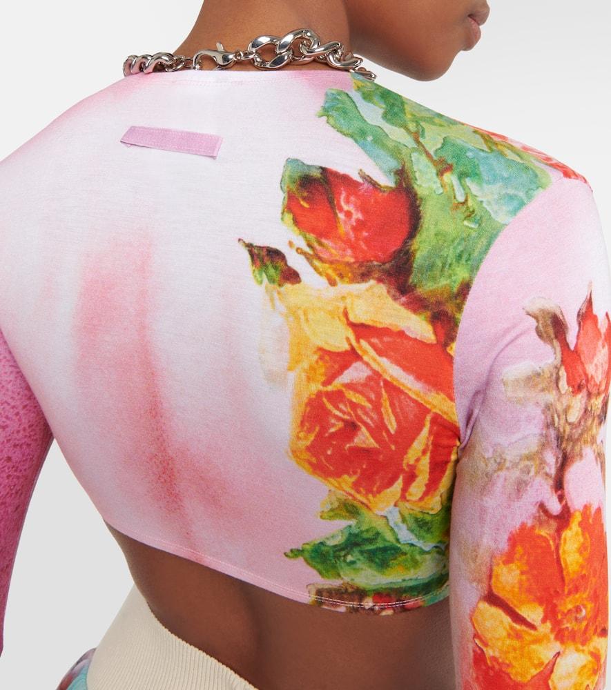 Jean Paul Gaultier Flower Collection Printed Crop Top in Pink | Lyst