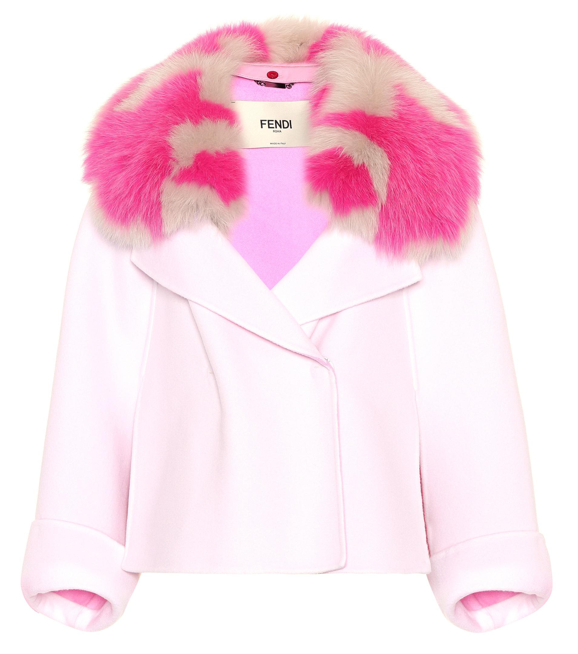 Fendi Fur-trimmed Cashmere Coat in Pink 