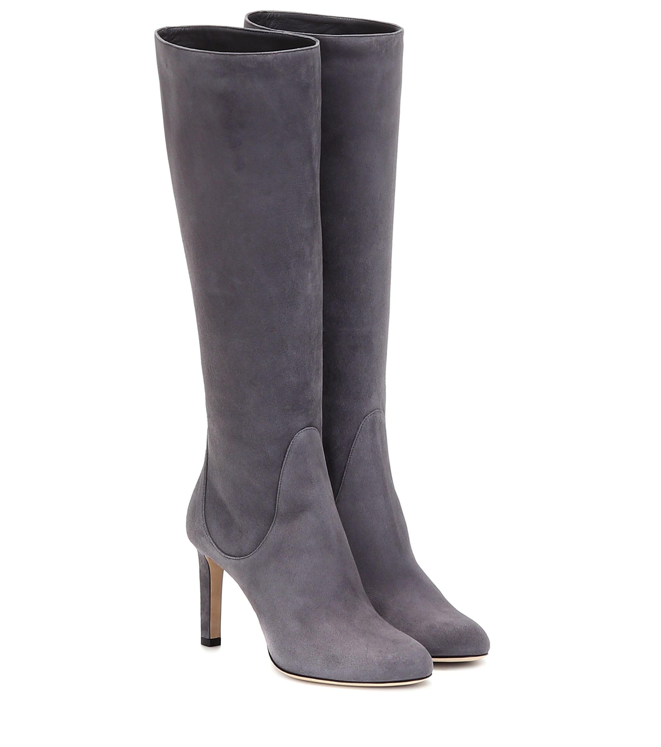 Jimmy Choo Tempe 85 Suede Knee-high Boots in Grey (Gray) - Lyst