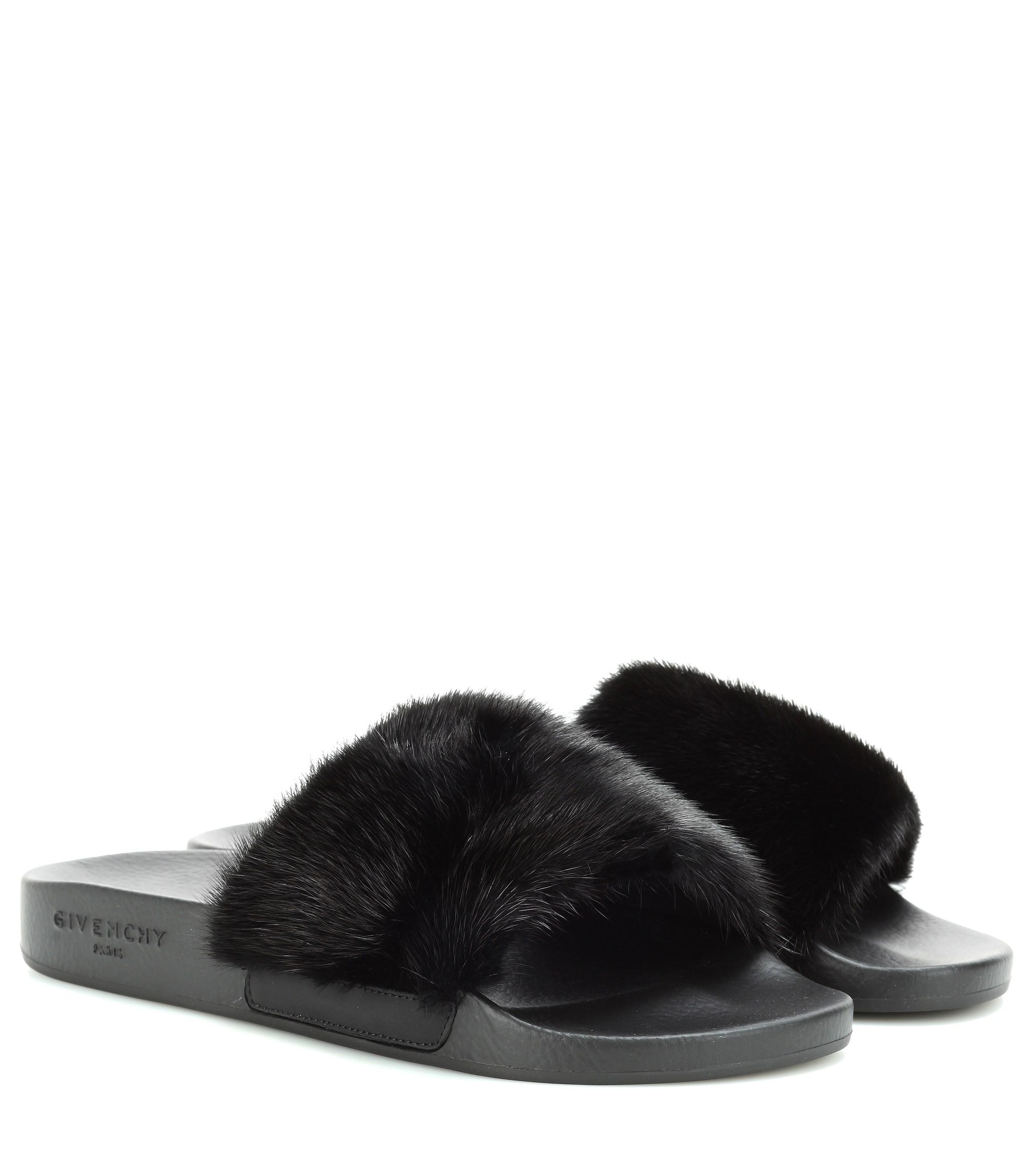 Givenchy Fur Black Mink Slide Sandal Us 