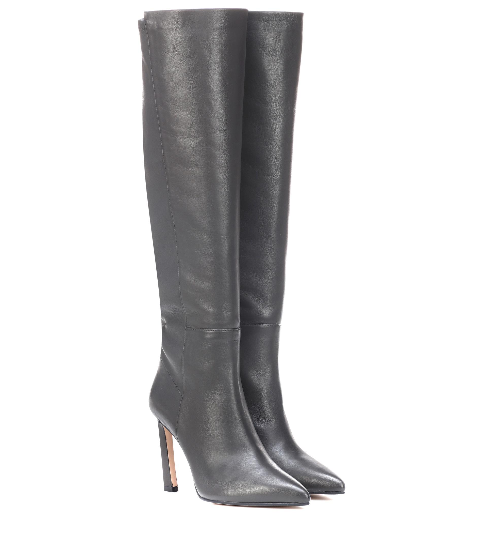 Stuart Weitzman Demi 100 Leather Boots in Grey (Gray) - Lyst