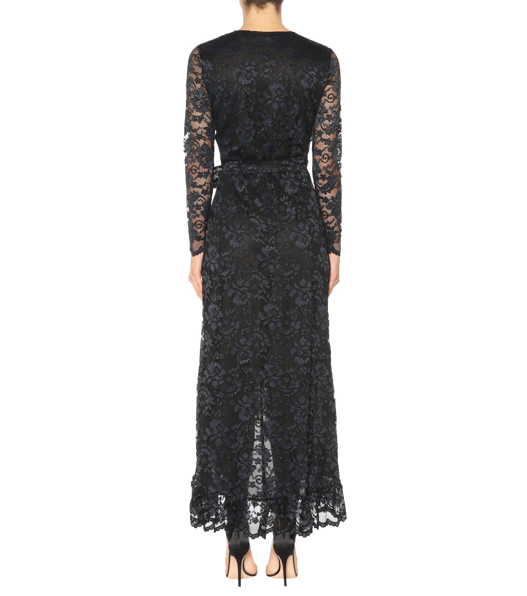 Ganni Flynn Lace Wrap Dress in Black | Lyst