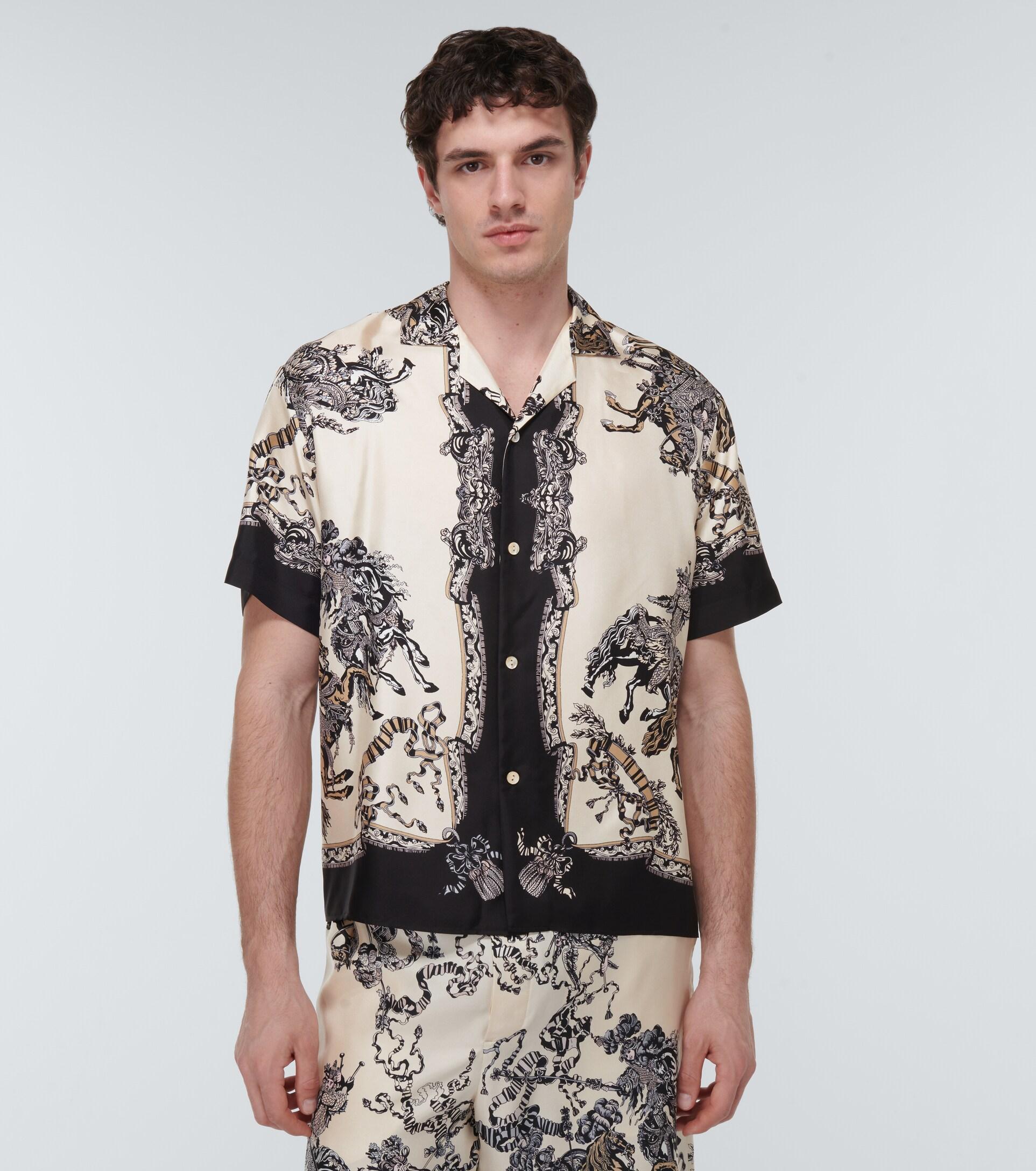 Gucci gg Geometric Print Silk Bowling Shirt in Black for Men