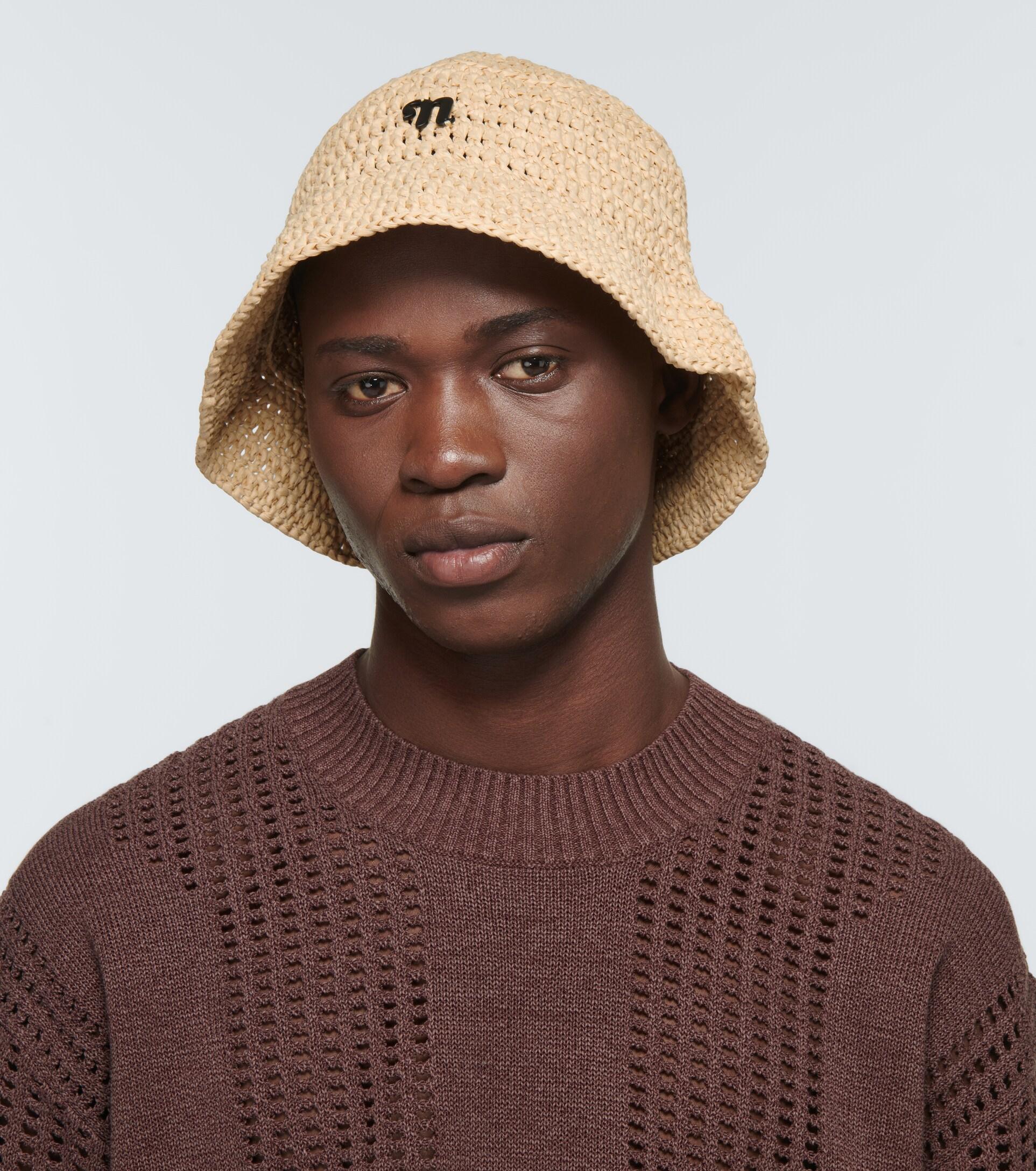 Nanushka Raffia Bucket Hat in Beige 