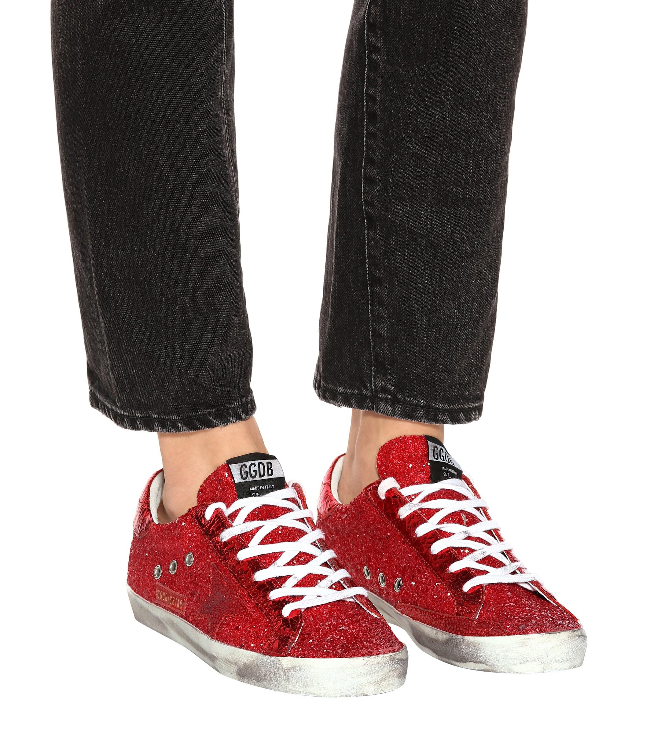 Golden Goose Deluxe Brand Goose Superstar Glitter Sneakers in Red Lyst