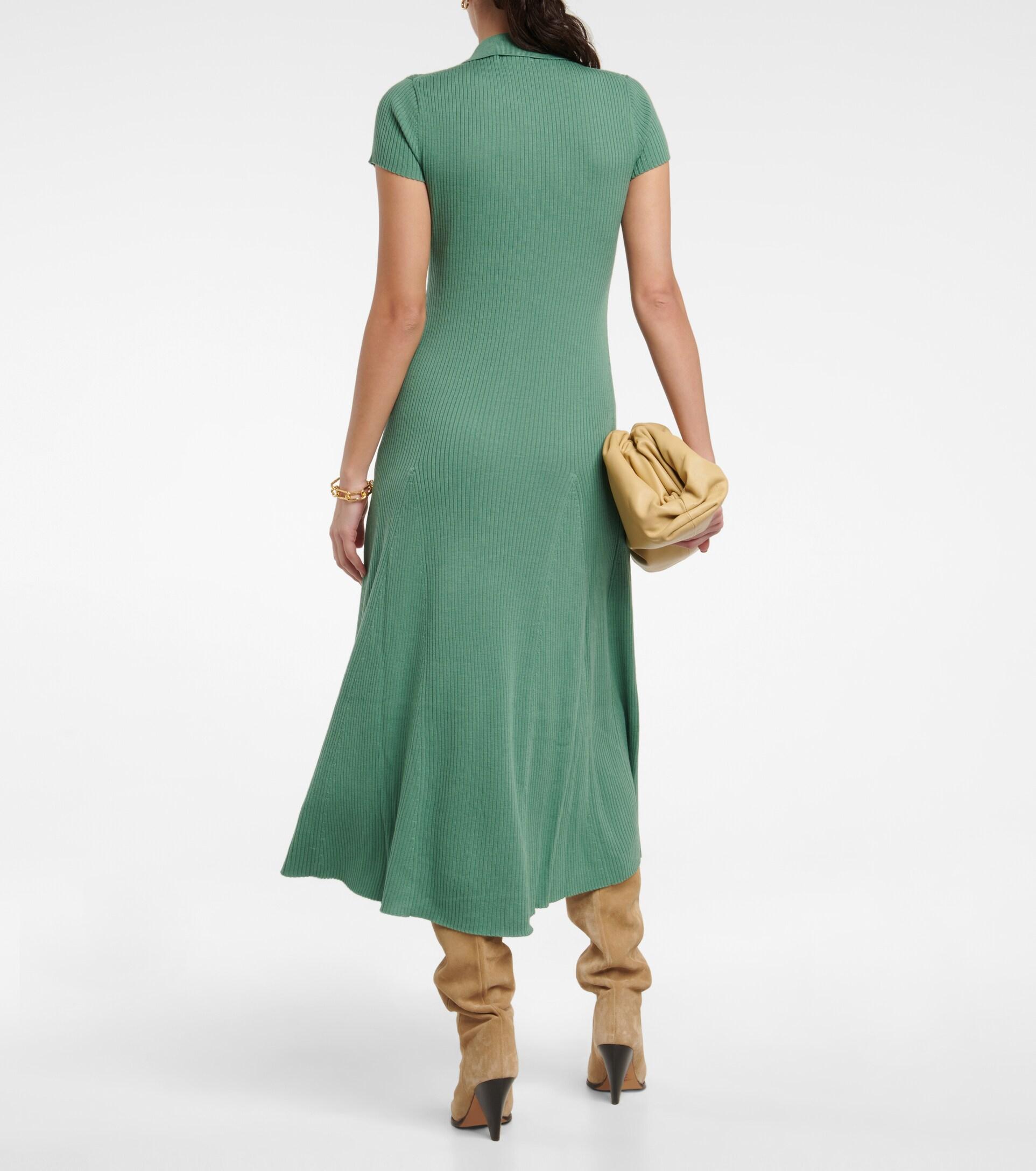 Polo Ralph Lauren Ribbed-knit Wool Maxi Dress in Green | Lyst