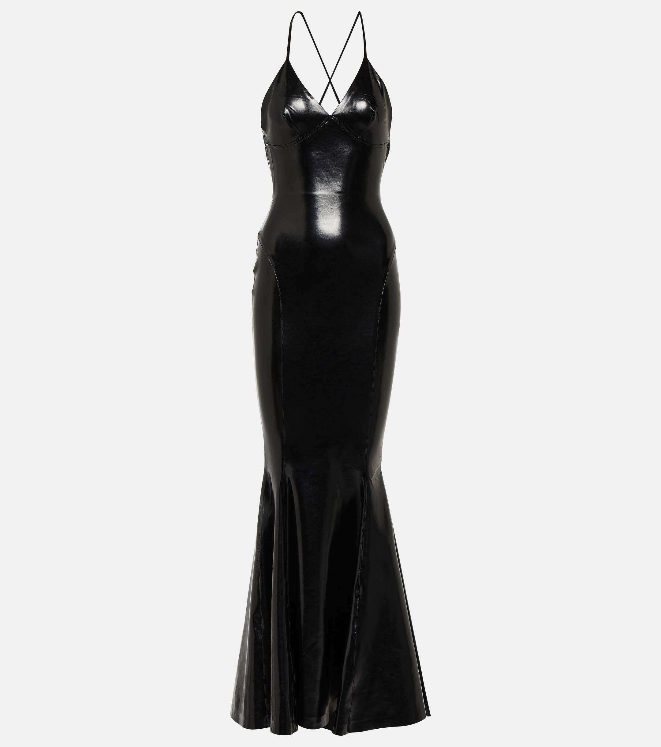 Norma Kamali Open-Back Faux Patent Leather Maxi Dress in Black | Lyst  Australia
