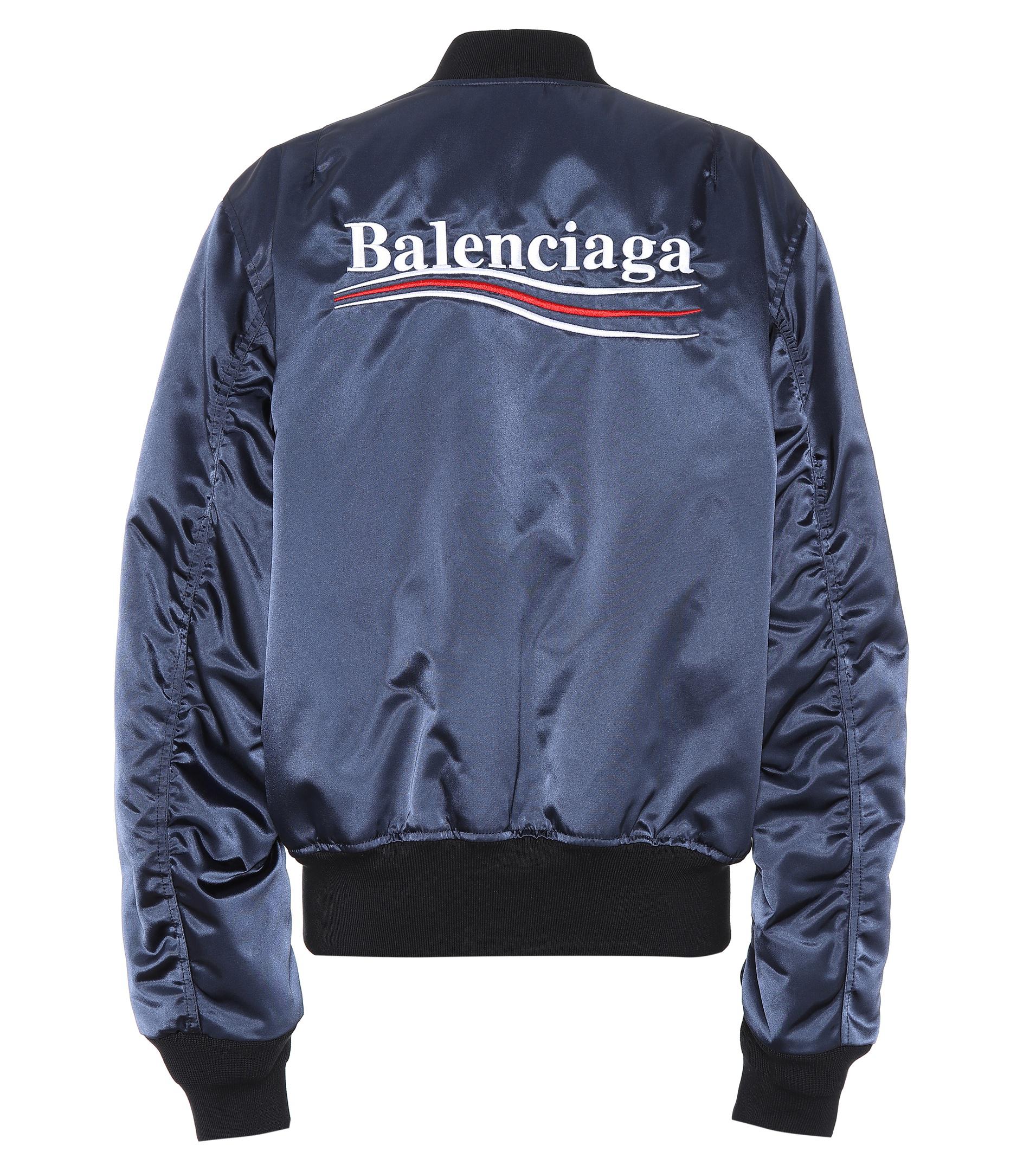 Balenciaga Logo Satin Bomber Jacket in Blue - Lyst
