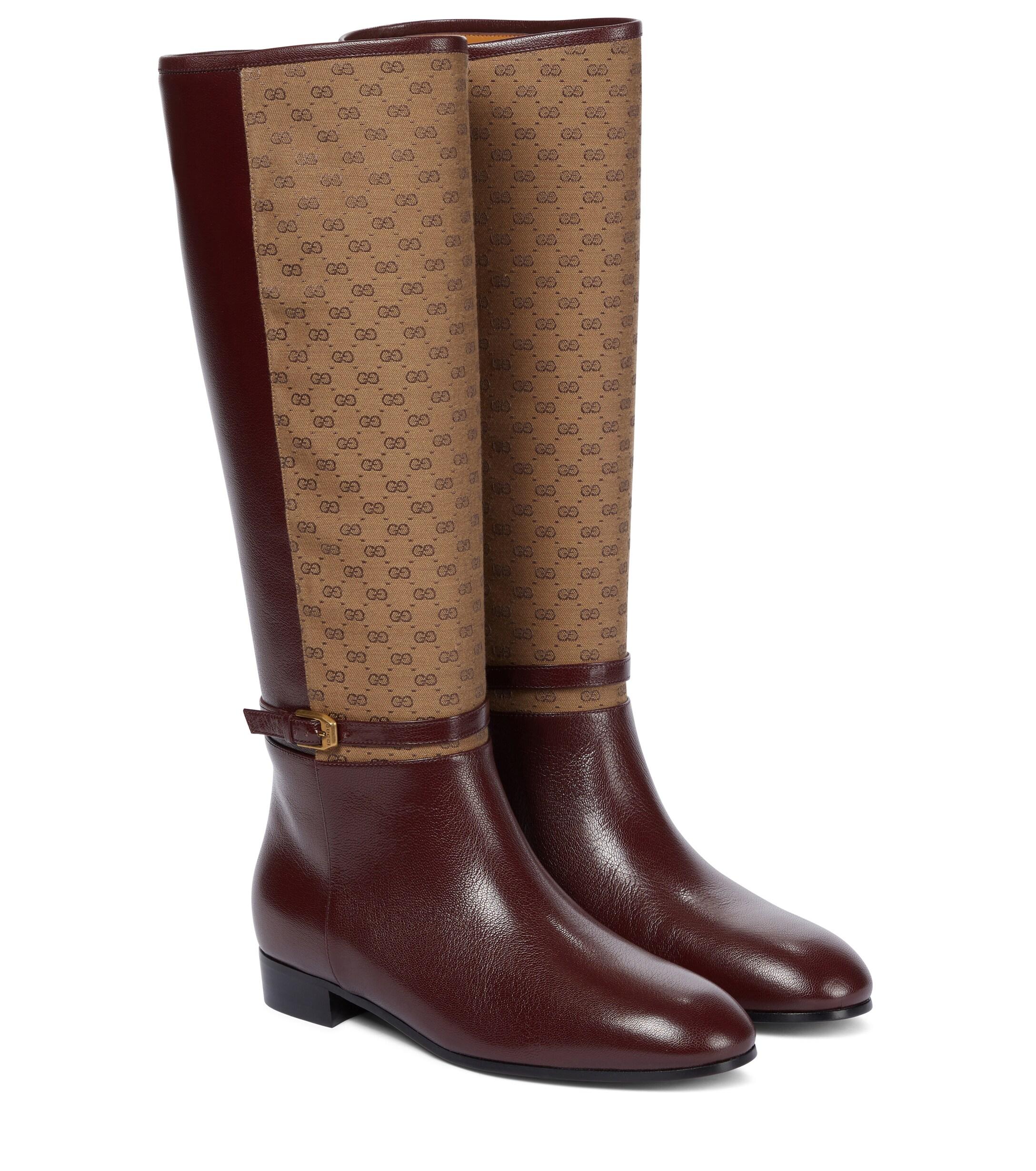 Gucci Leather And Fabric Boots in Brown | Lyst