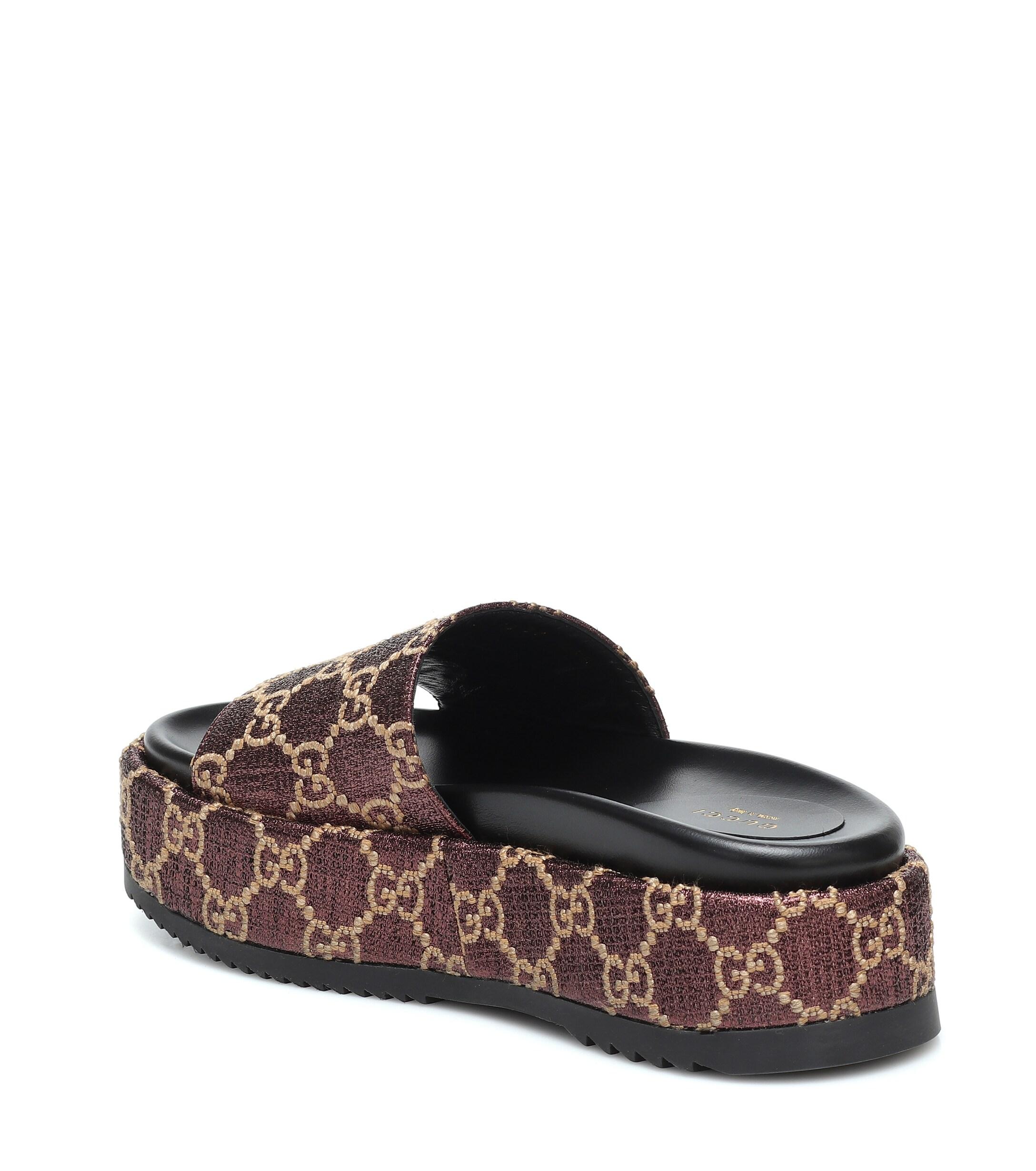 Gucci Canvas Angelina GG Flatform Sandals in Purple (Brown) | Lyst