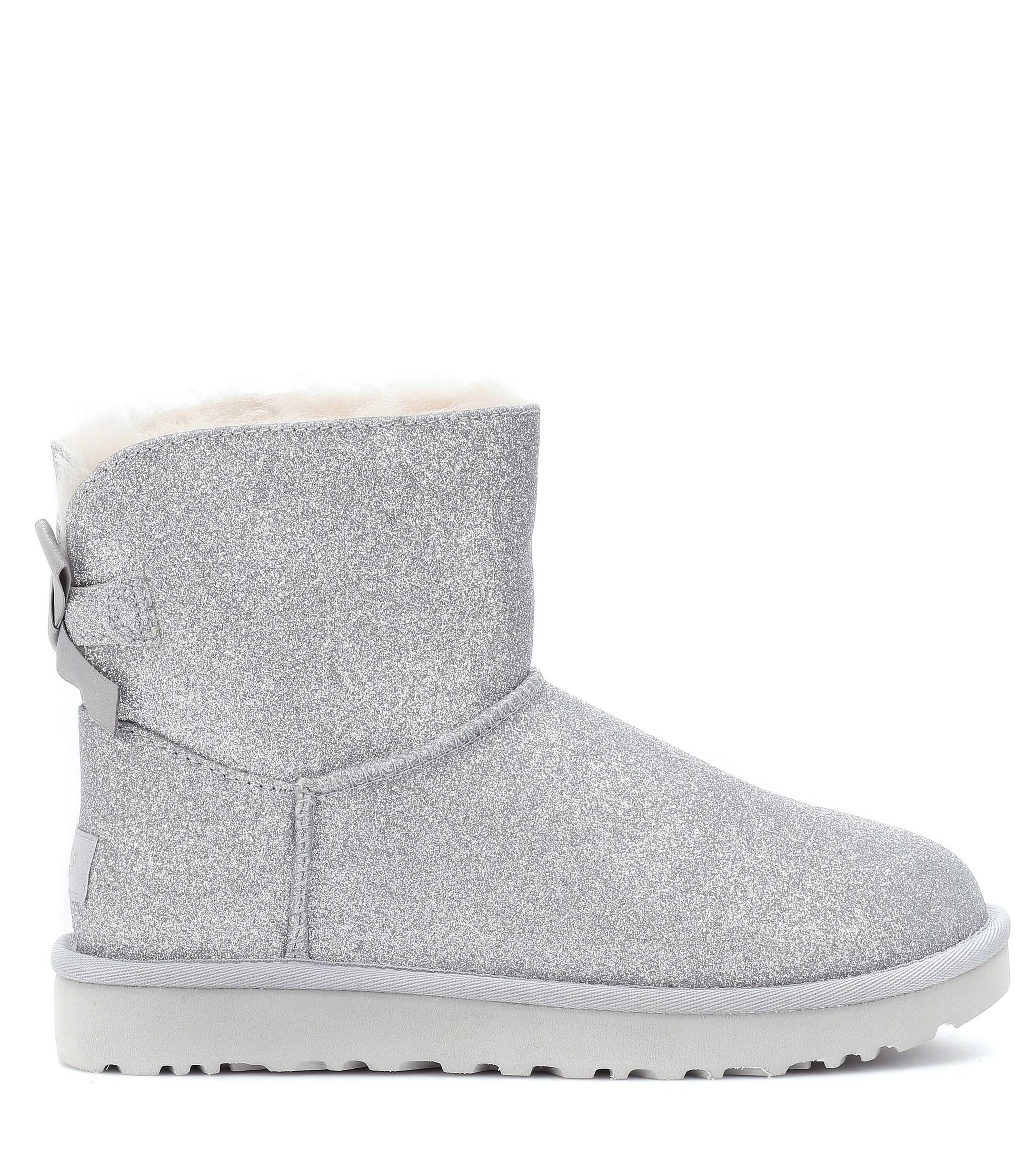 UGG Mini Bailey Bow Glitter And Silver Sheepskin Ankle Boots Women's ...