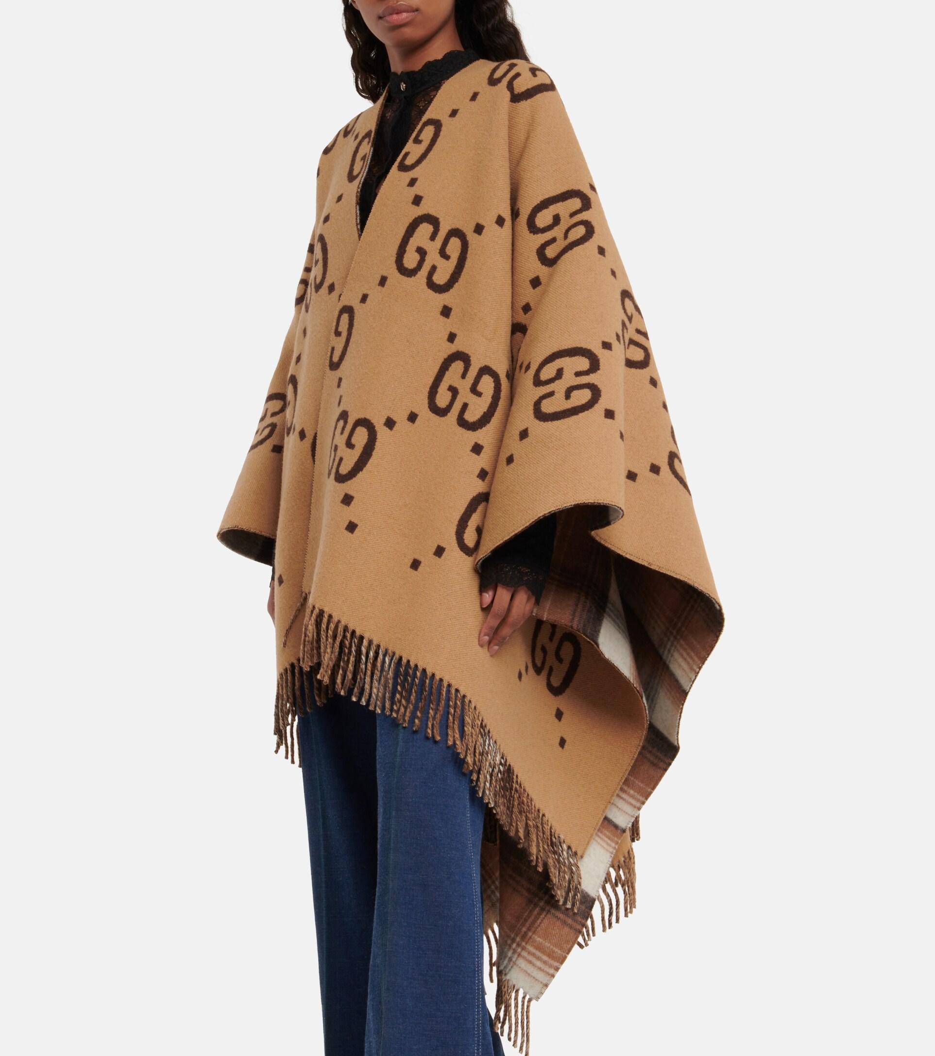 Gucci Reversible Checked Wool Cape in Brown | Lyst