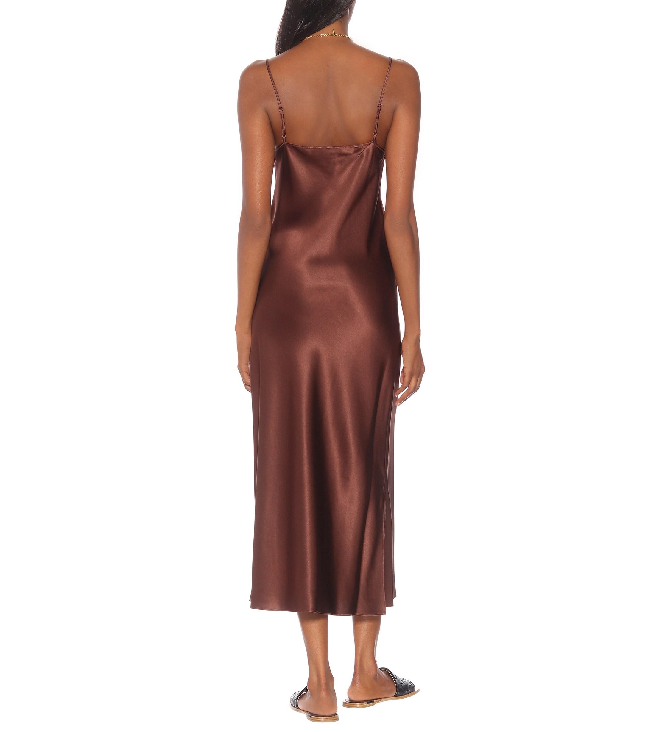 JOSEPH Clea Silksatin Slip Maxi Dress in Brown Lyst
