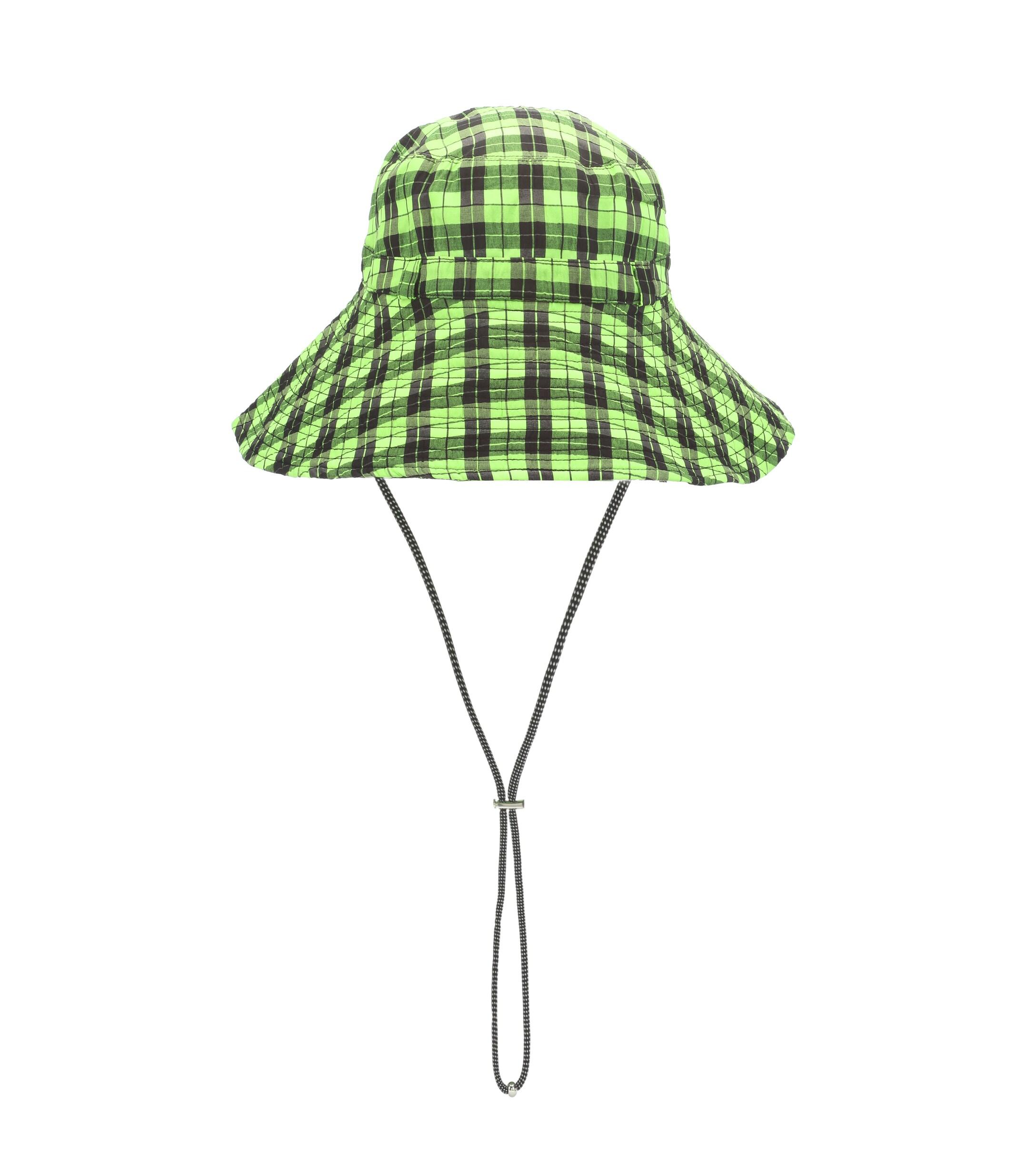 Ganni Checked Seersucker Hat in Green 