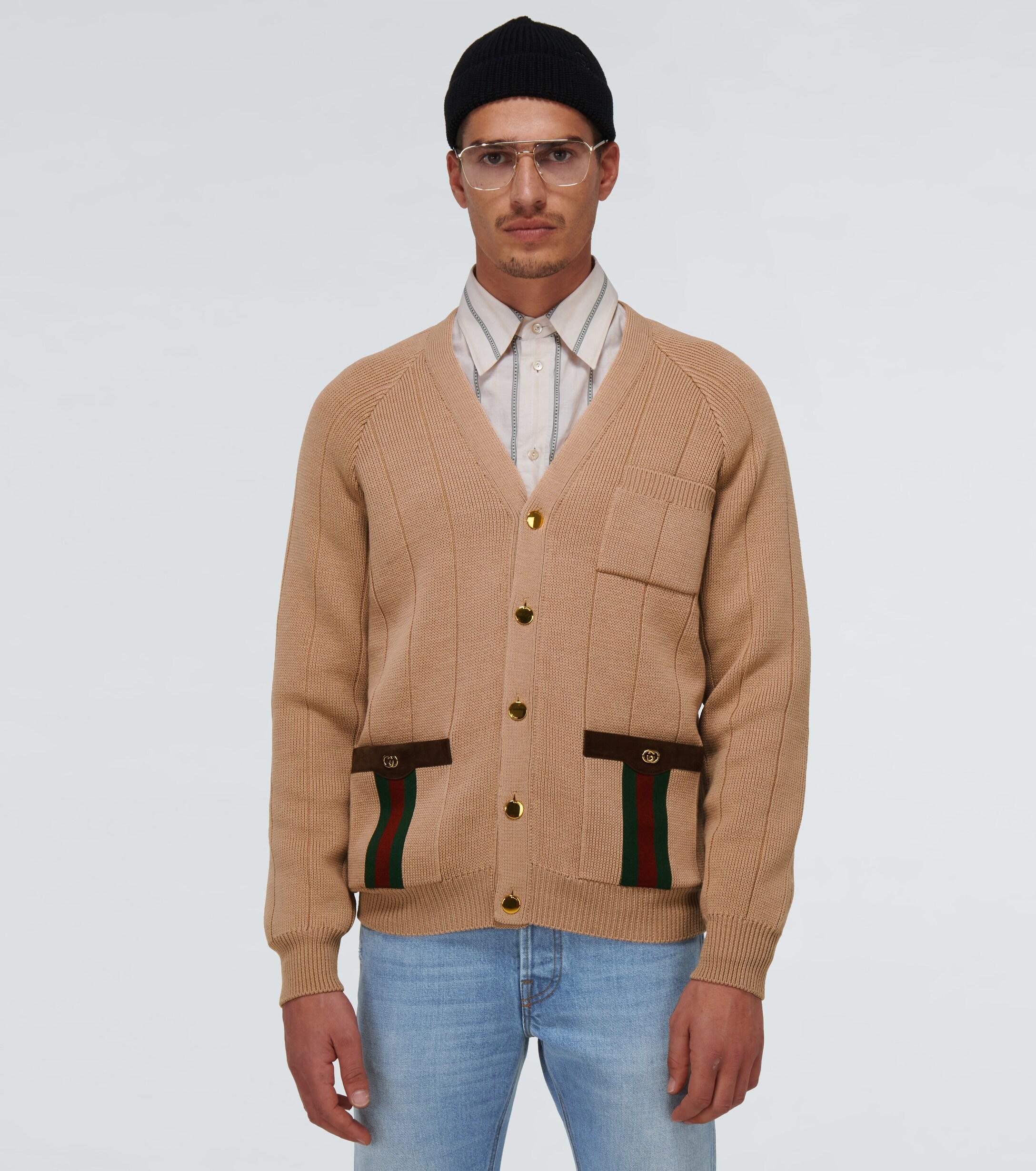 Gucci Knitted Woolblend Cardigan With  in Beige (Natural) for Men