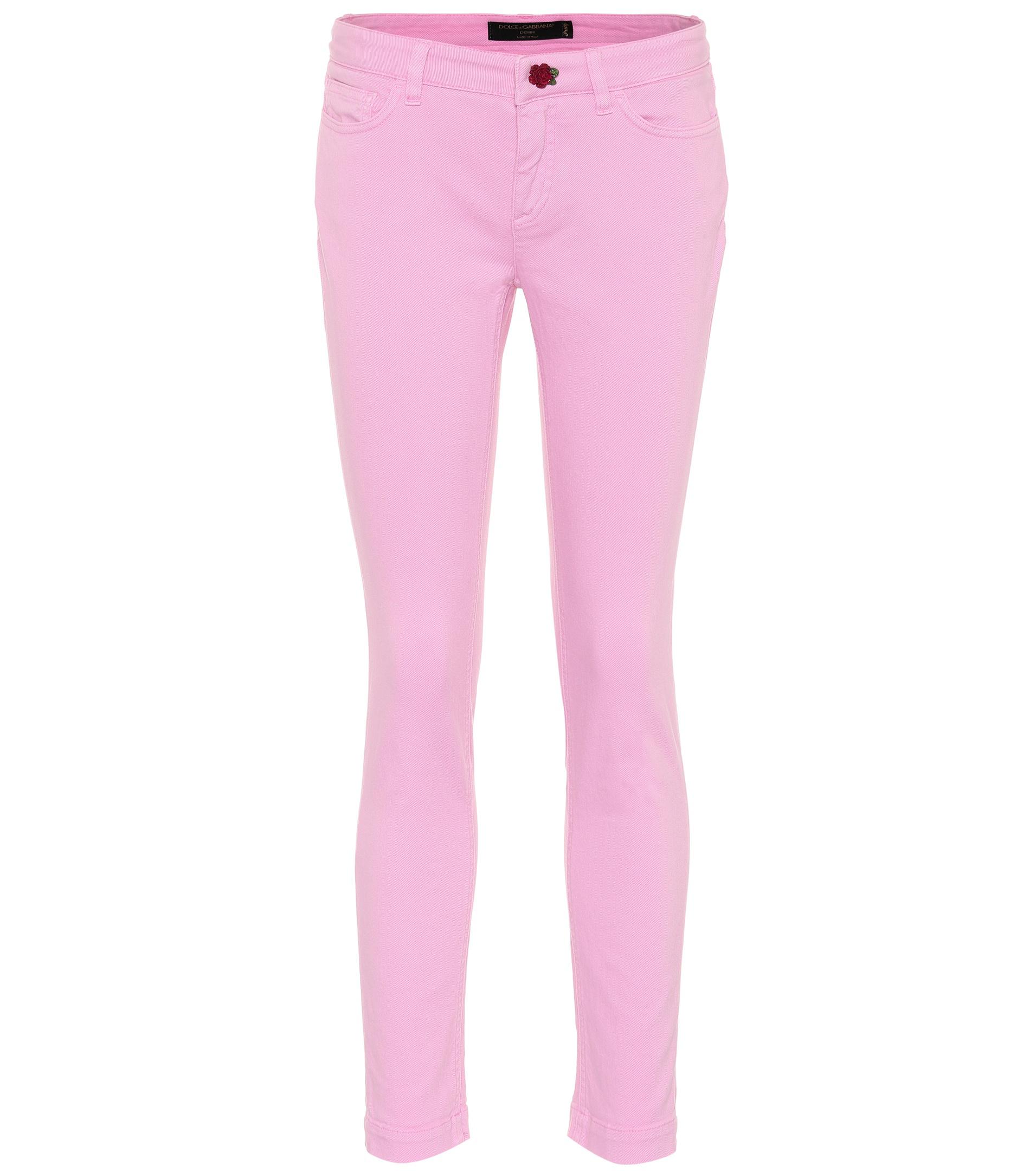 Dolce & Gabbana Denim Embellished Skinny Jeans in Pink - Lyst