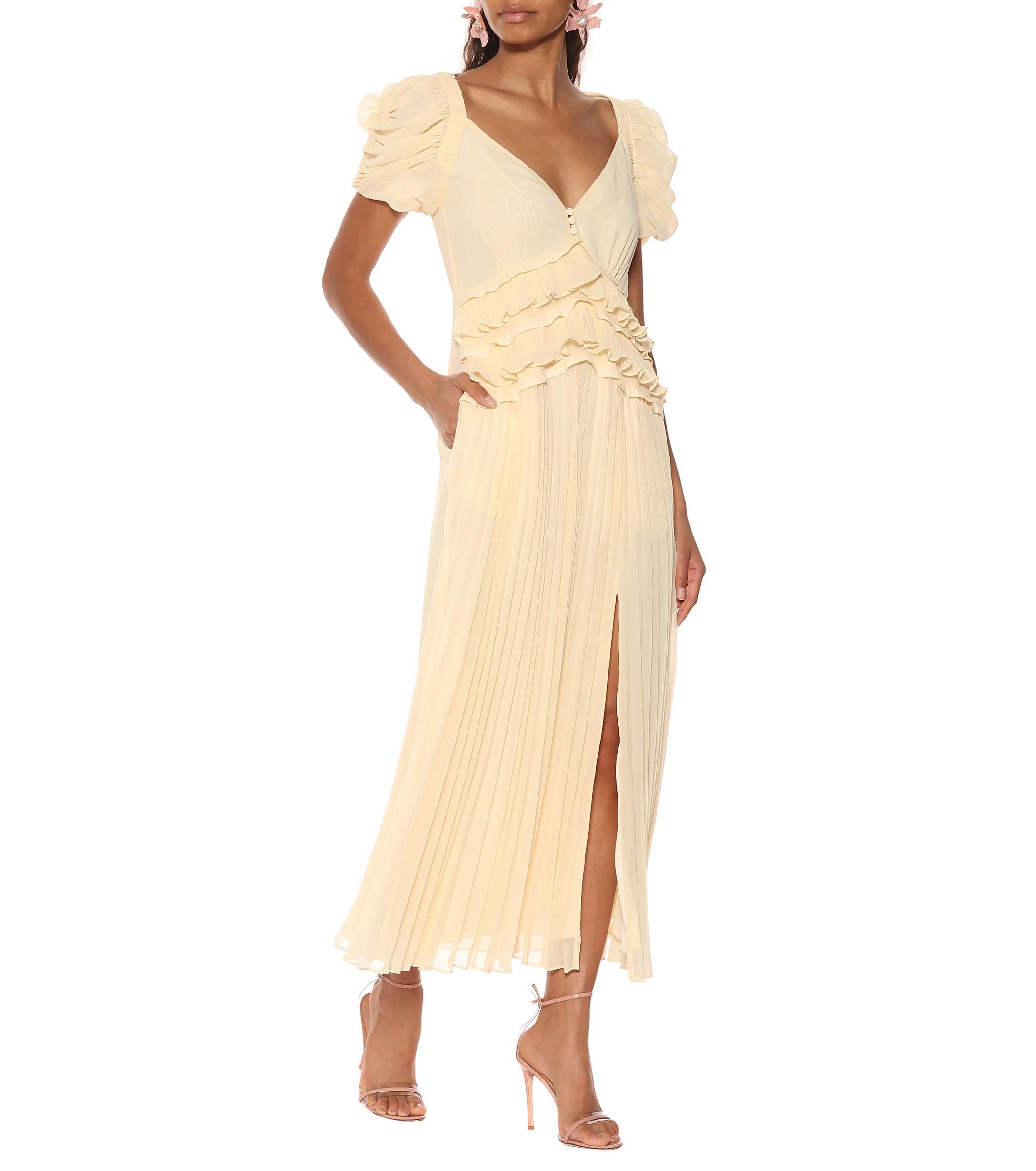 self portrait yellow chiffon midi dress