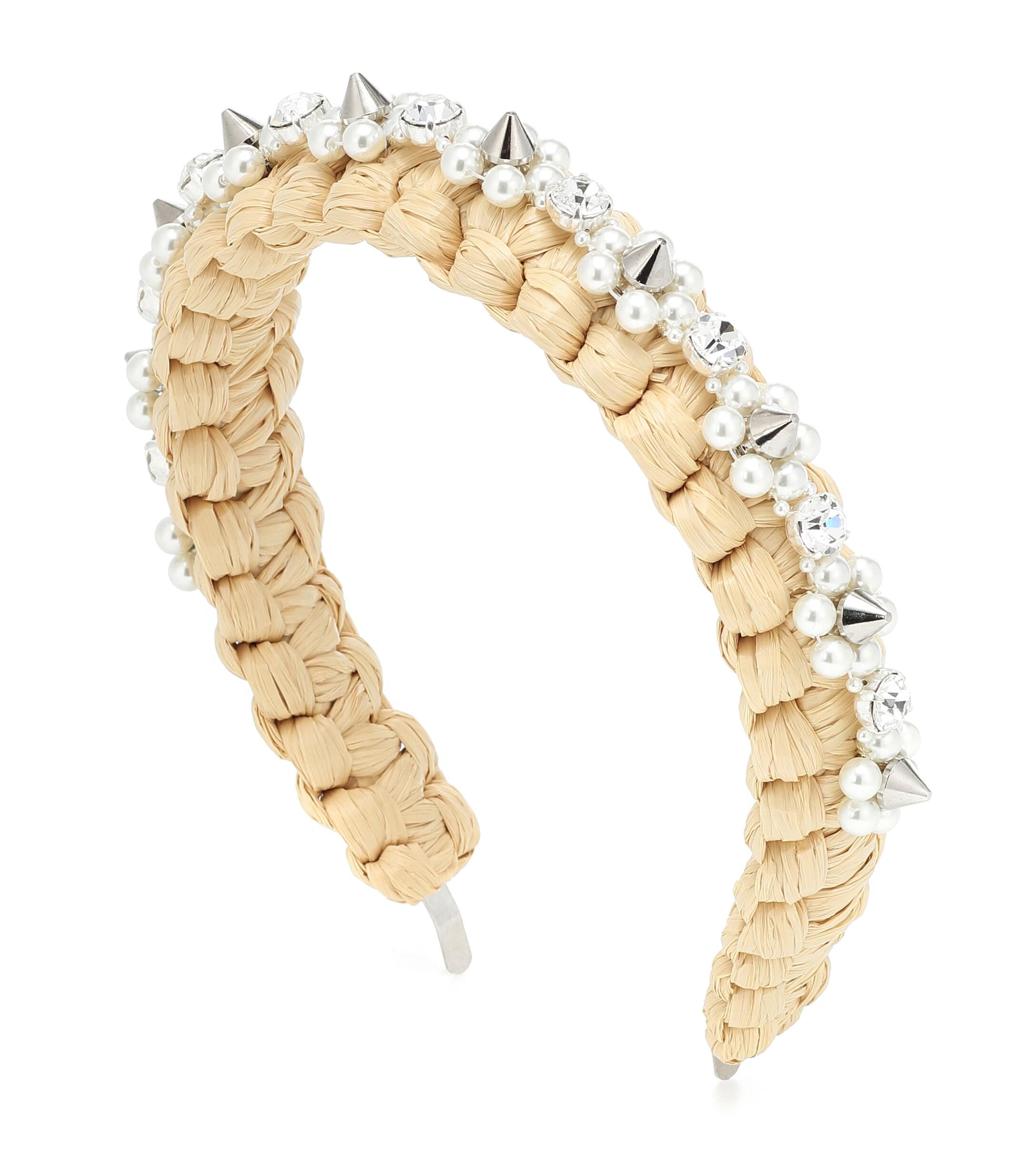 Simone Rocha Crystal-embellished Raffia Headband in Beige (Natural) - Lyst