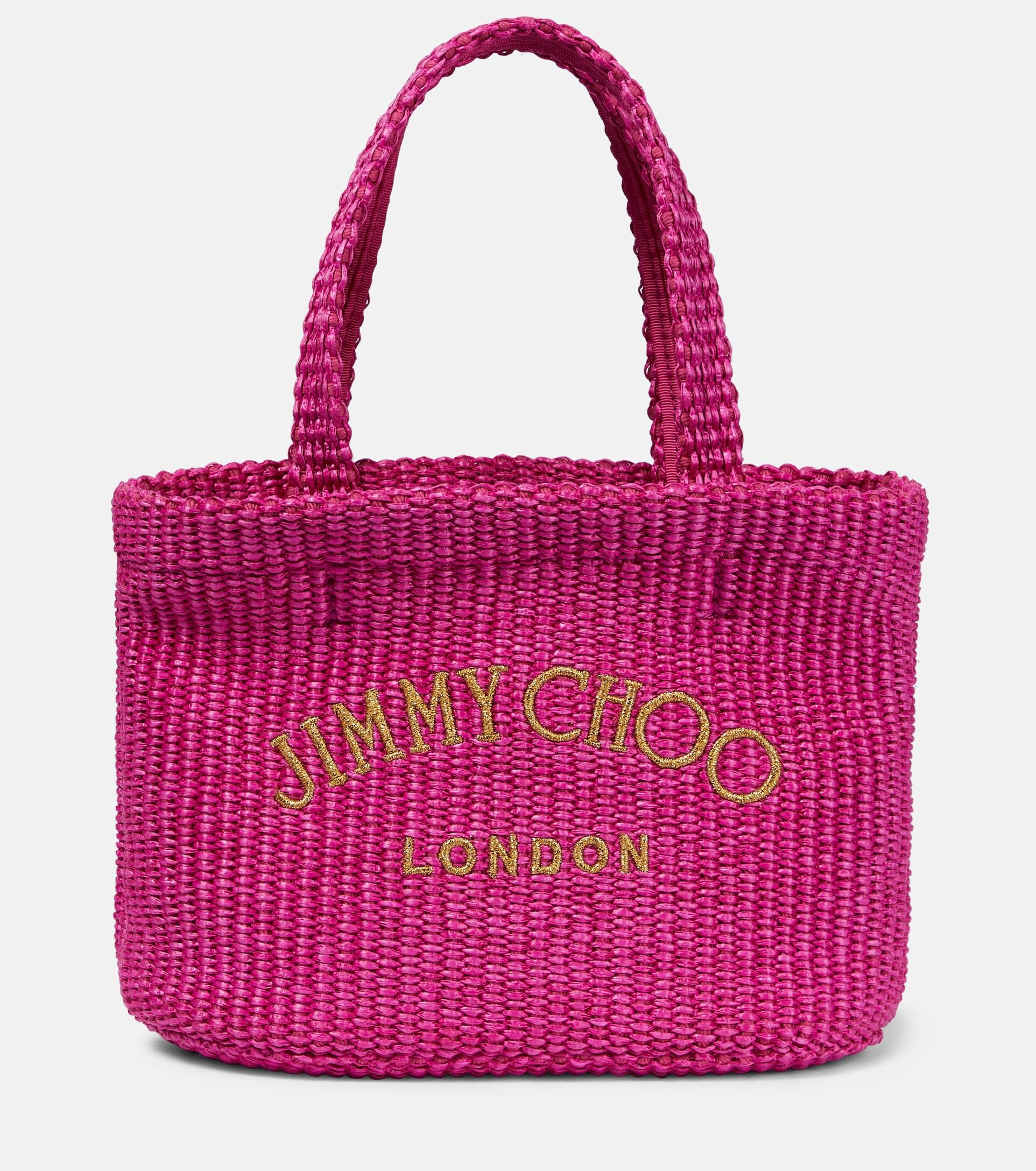 Jimmy Choo Varenne Small Raffia Tote Bag in Pink | Lyst
