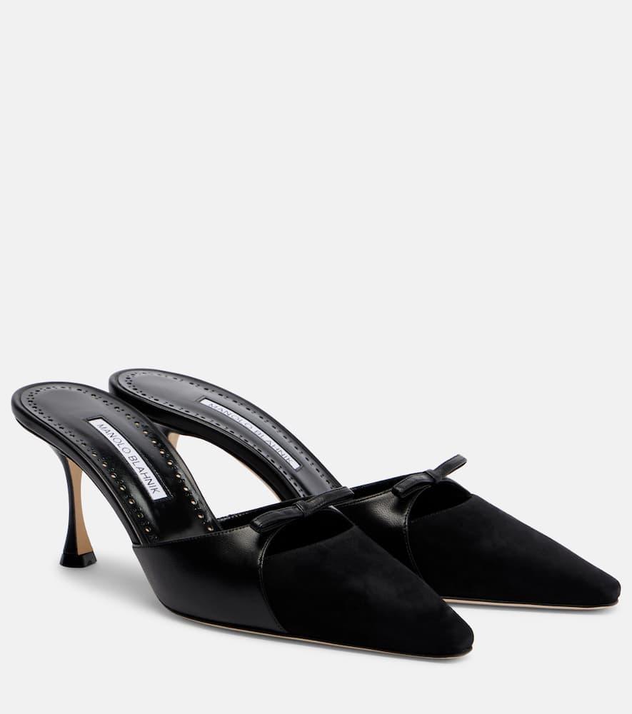 Mules Bouclées En Cuir Verni Noir Manolo Blahnik - Pointure 38 (US 8) - Occasion