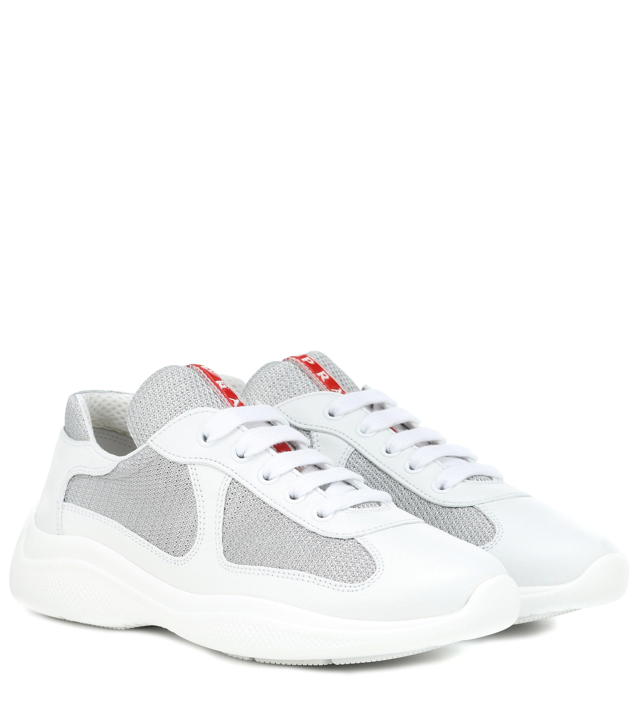 Prada Leather America Cup Sneakers in White/Silver (White) - Lyst