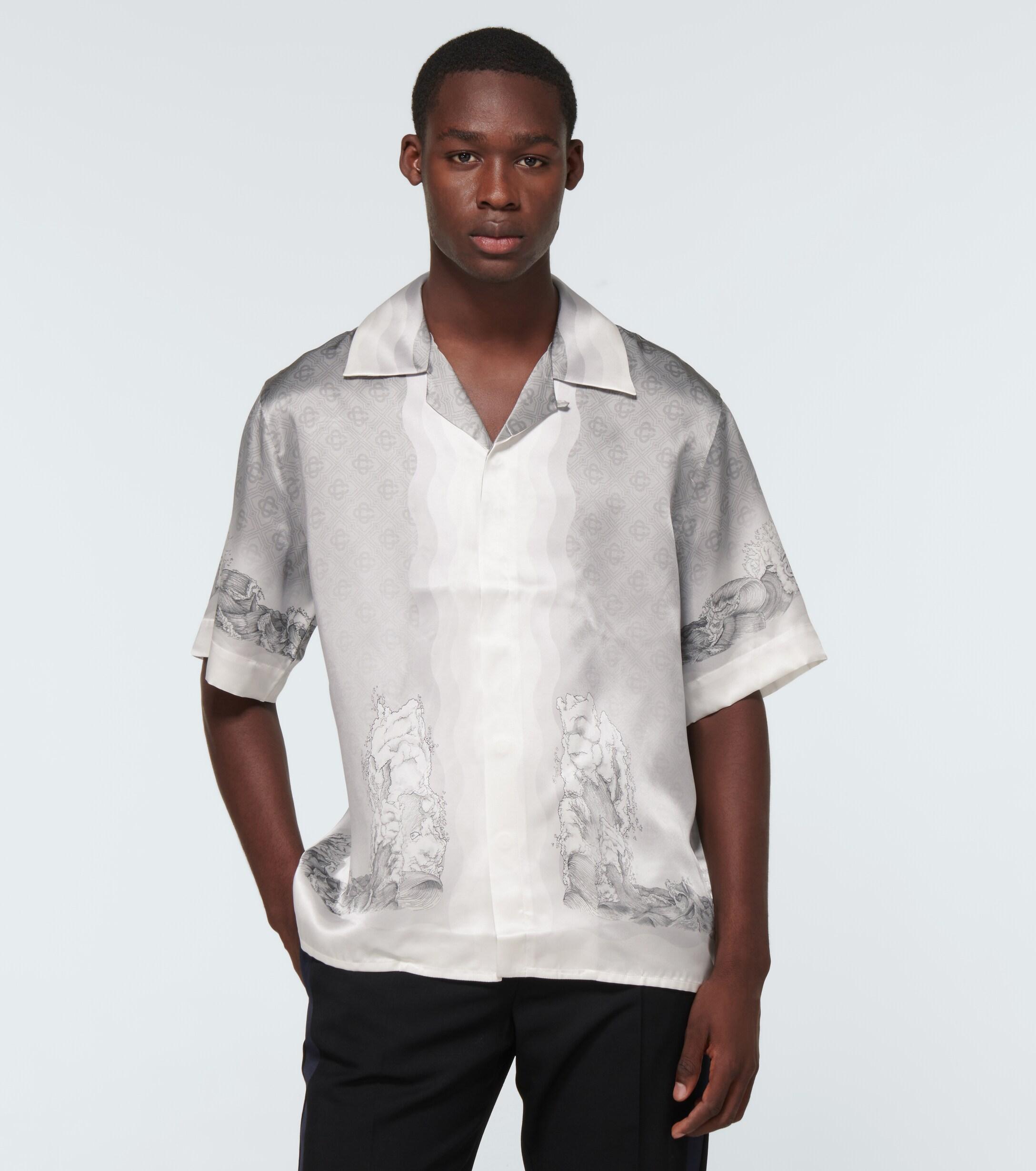 CASABLANCA Printed Silk Short-sleeved Shirt in Grey (Gray) for Men - Lyst