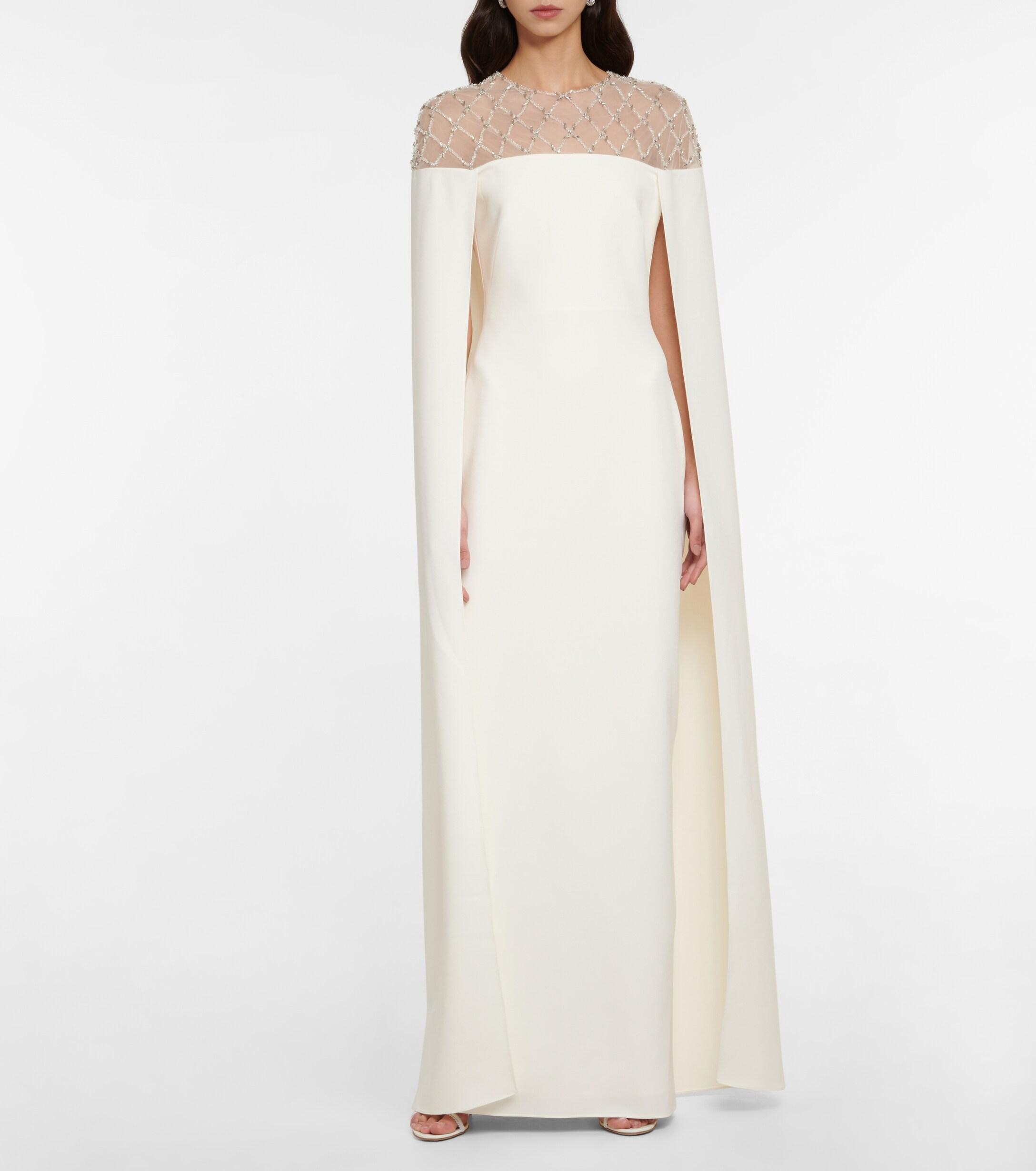 Safiyaa Bridal Embellished Crepe Cape Gown in White | Lyst