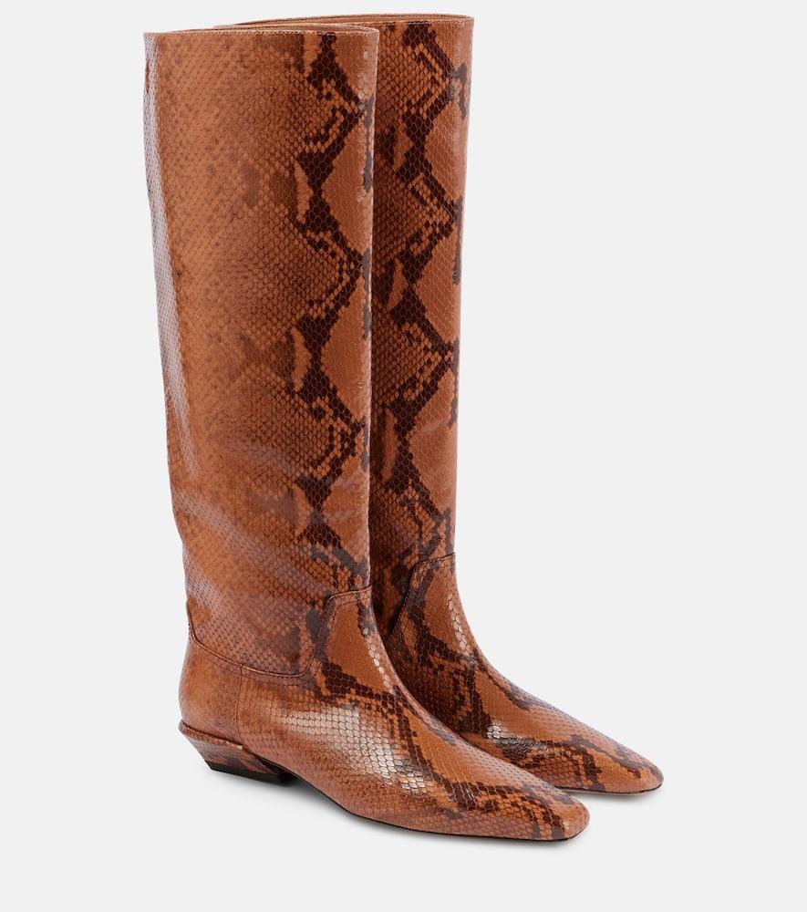 Paris Texas Bettina Snake-Effect Leather Knee-High Boots in Brown | Lyst