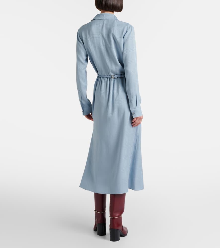 Gucci Interlocking G Belted Silk Shirt Dress in Blue | Lyst