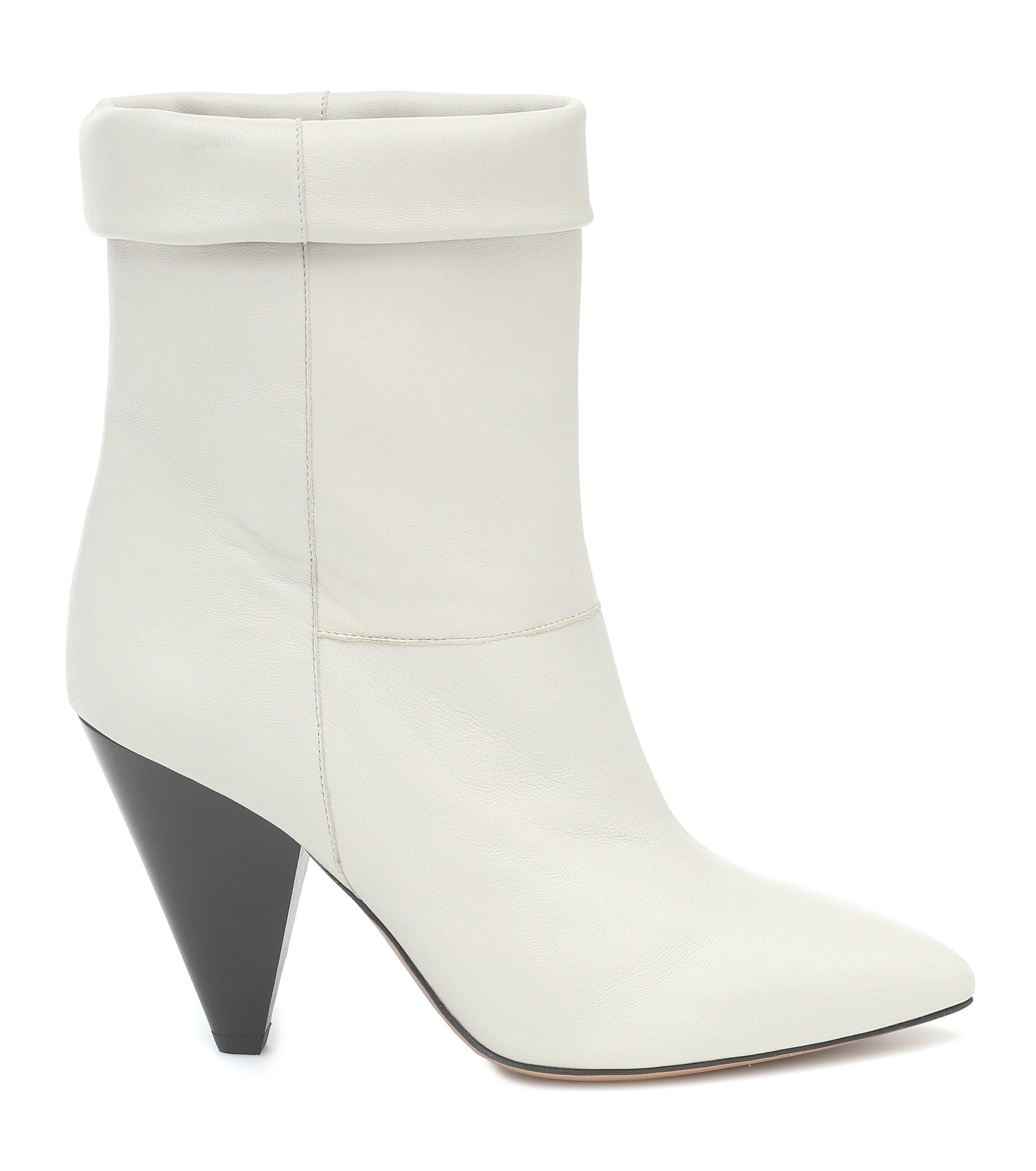 Isabel Marant Luido Leather Ankle Boots in White - Lyst