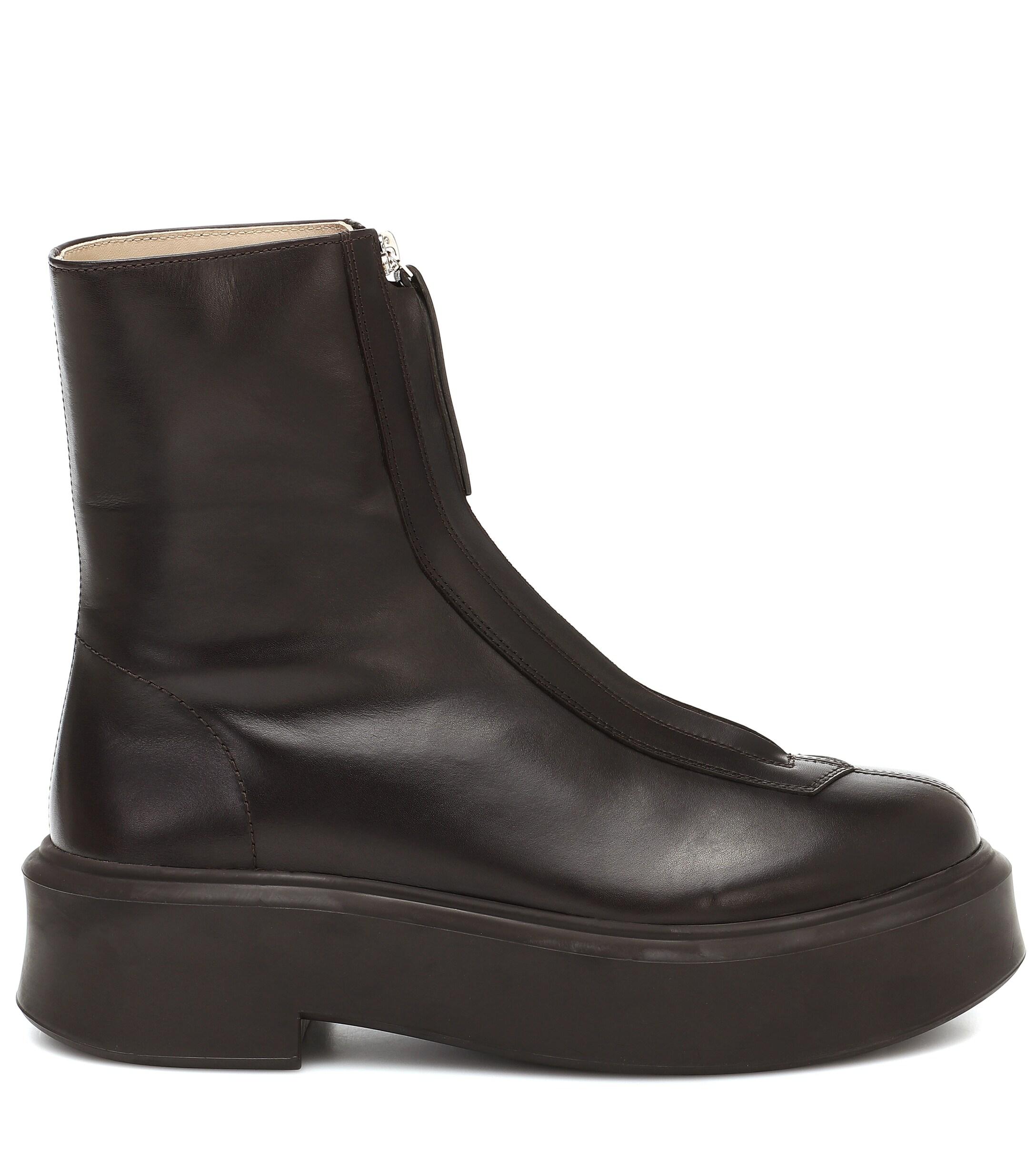 The Row Zip-front Leather Ankle Boots in Brown | Lyst
