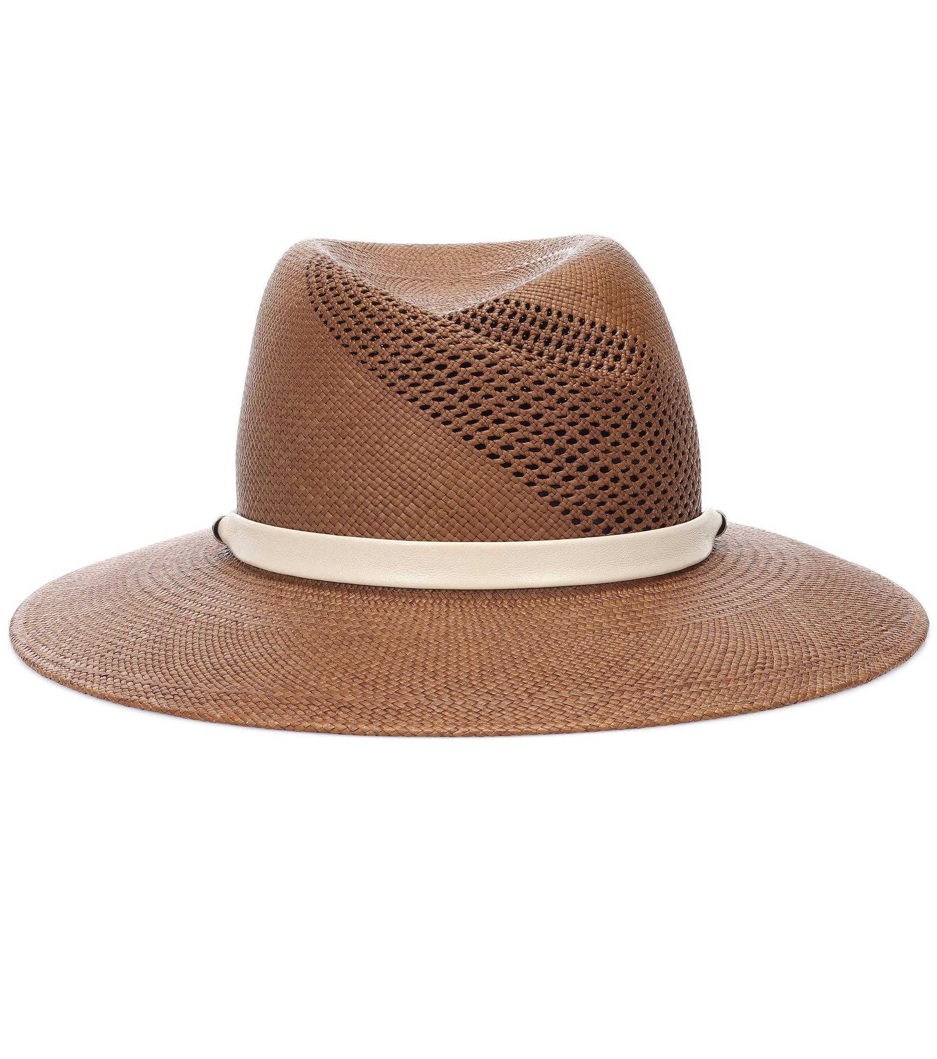 Rag & Bone Zoe Leather-trimmed Straw Hat in Brown - Lyst