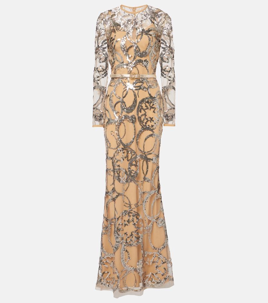 long sleeve elie saab dresses Off-The-Shoulder Velvet Embroidered Gown, Black / 6
