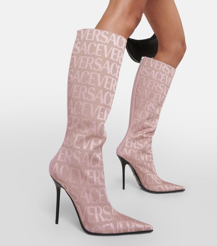 Versace Allover Knee-high Boots in Pink | Lyst