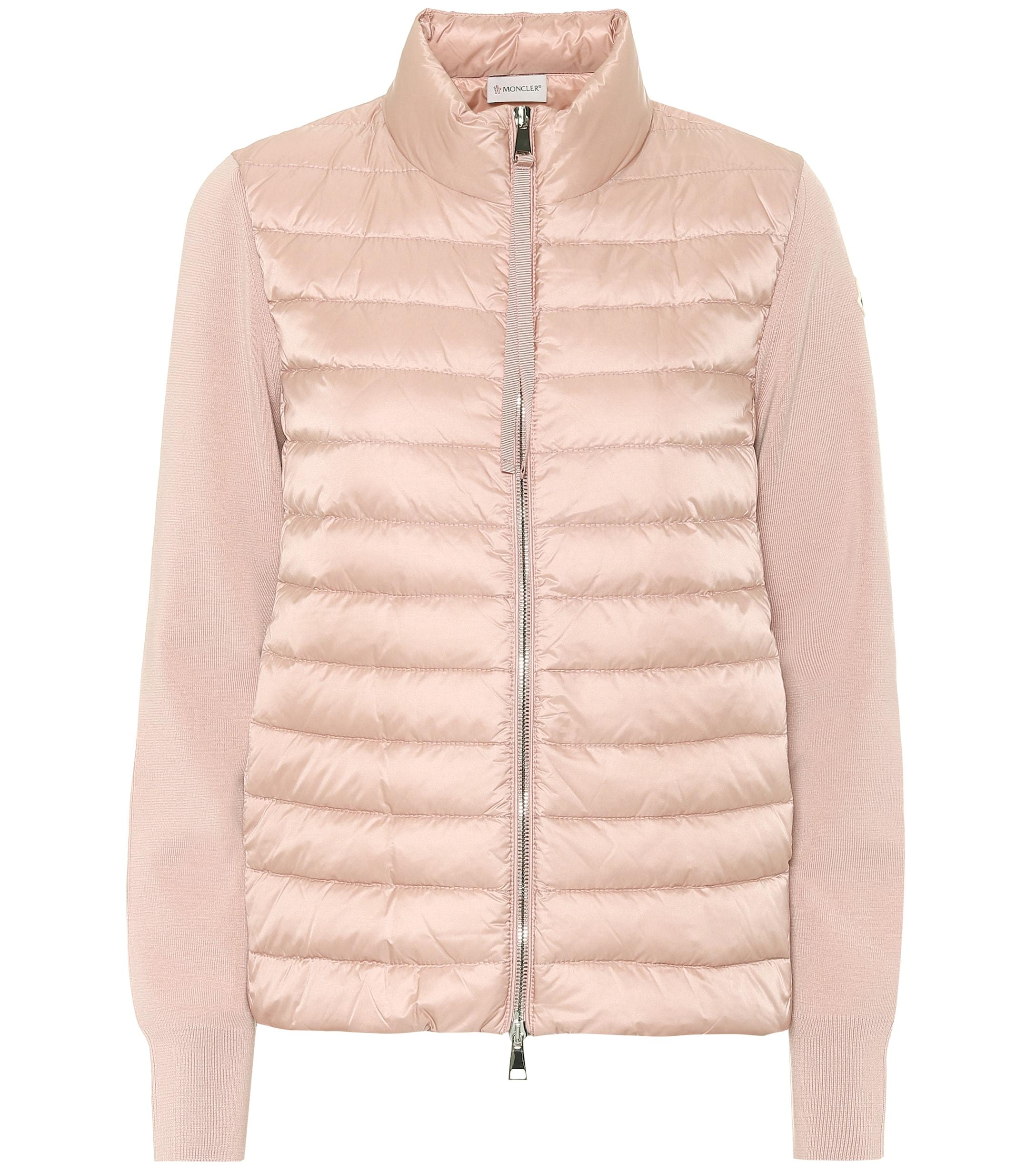 Moncler Down Wool Cardigan in Pink - Lyst