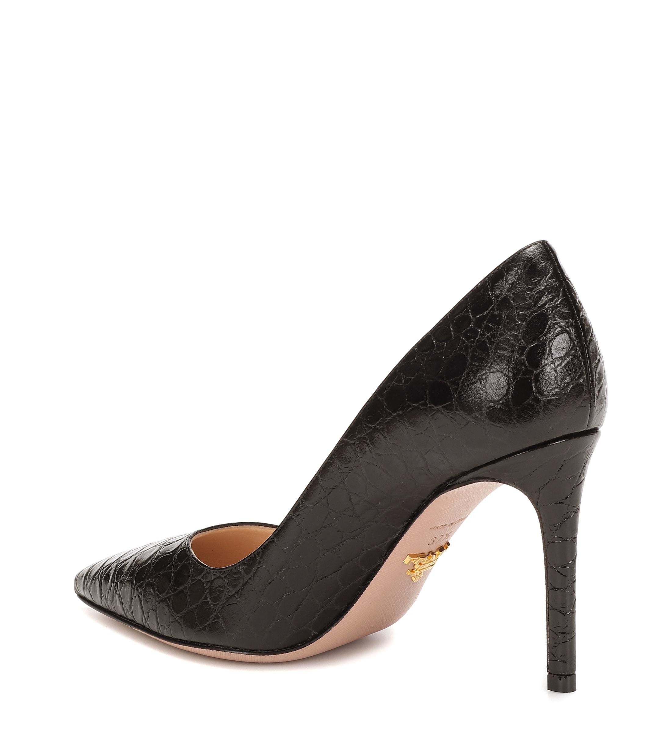 Prada Croc effect Leather Pumps In Black Lyst