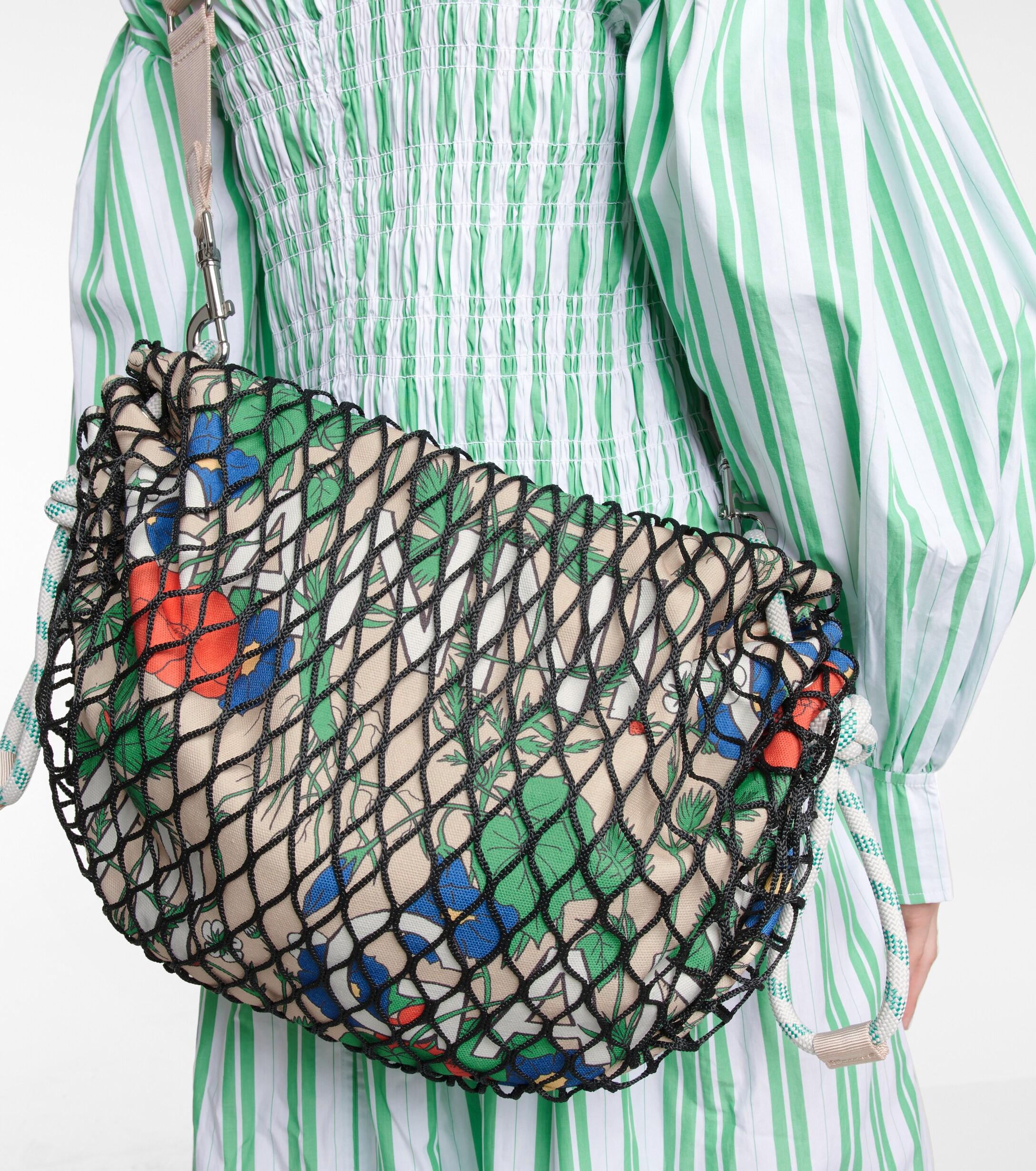 Ganni Fishnet Floral Shoulder Bag in Green