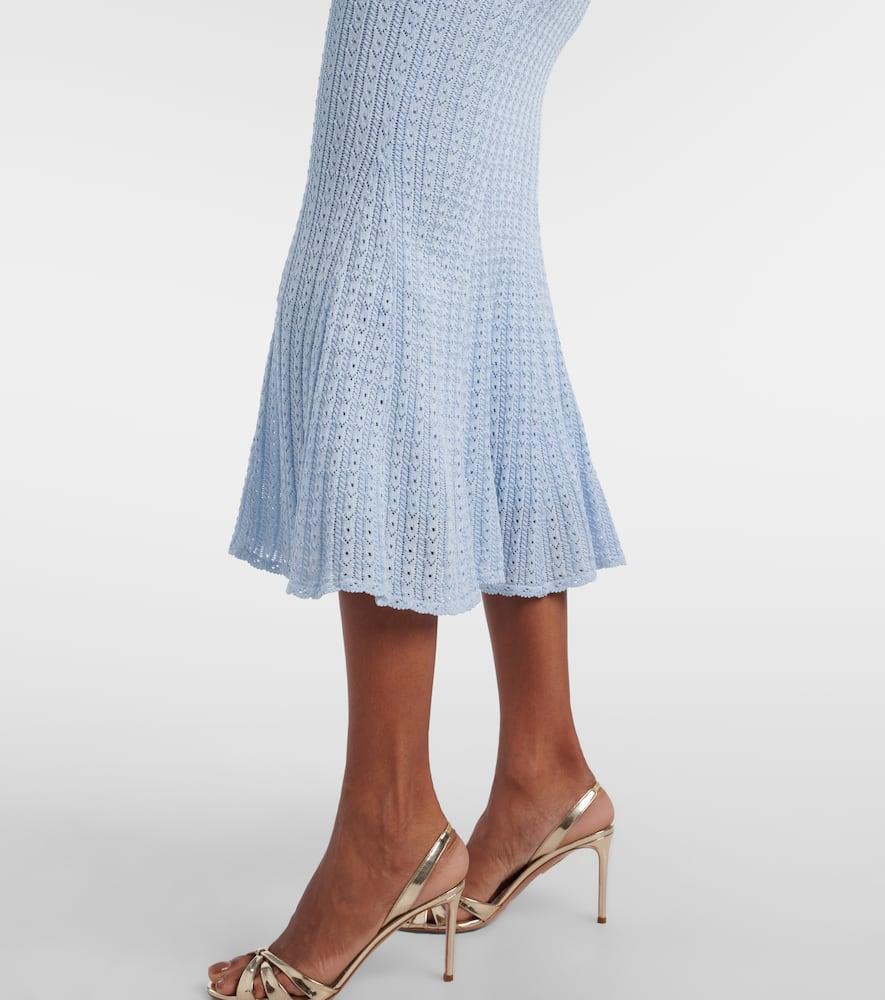 Self-Portrait Pointelle Peplum Midi Dress in Blue | Lyst