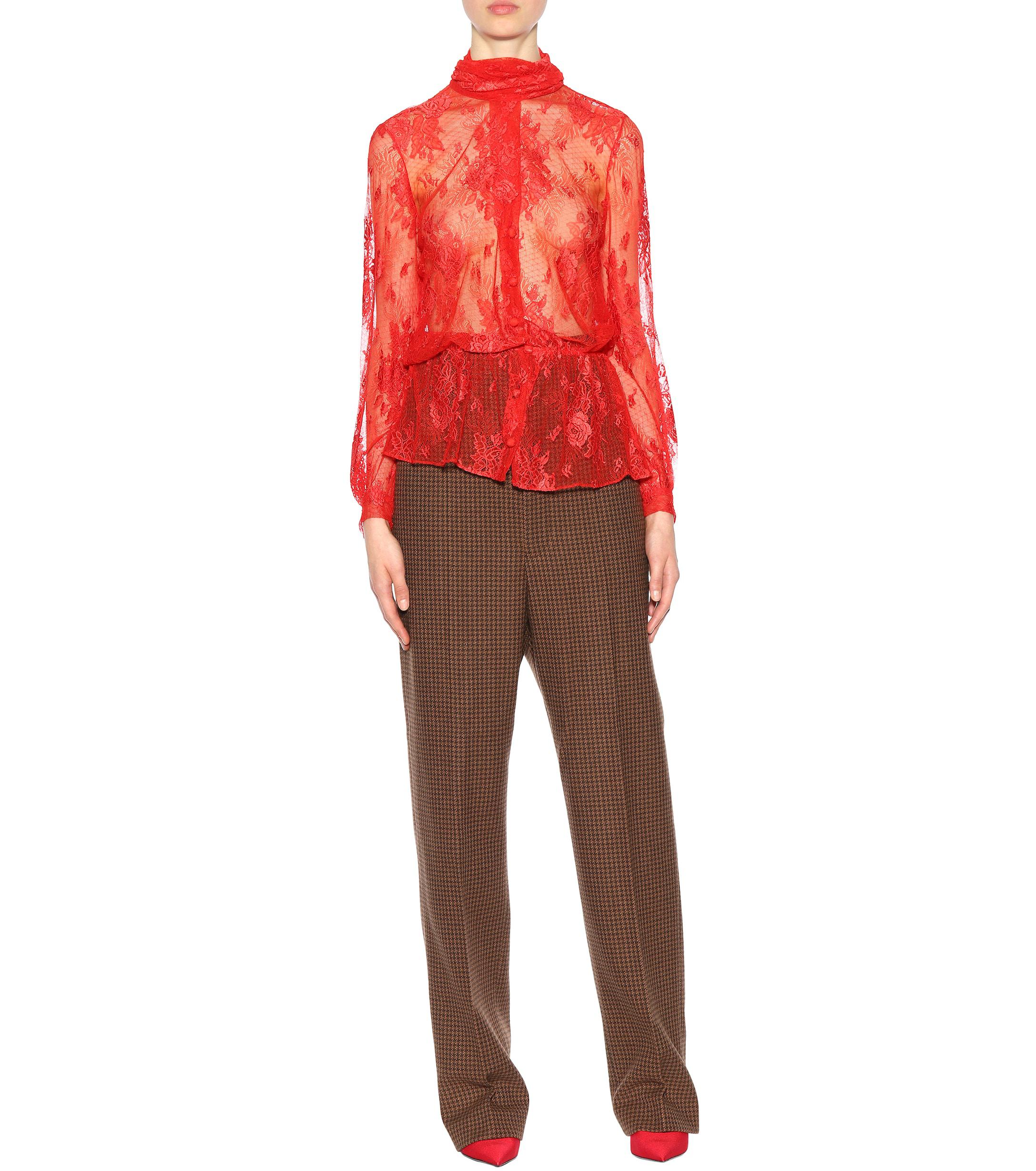 Balenciaga Lace Blouse in Red - Lyst