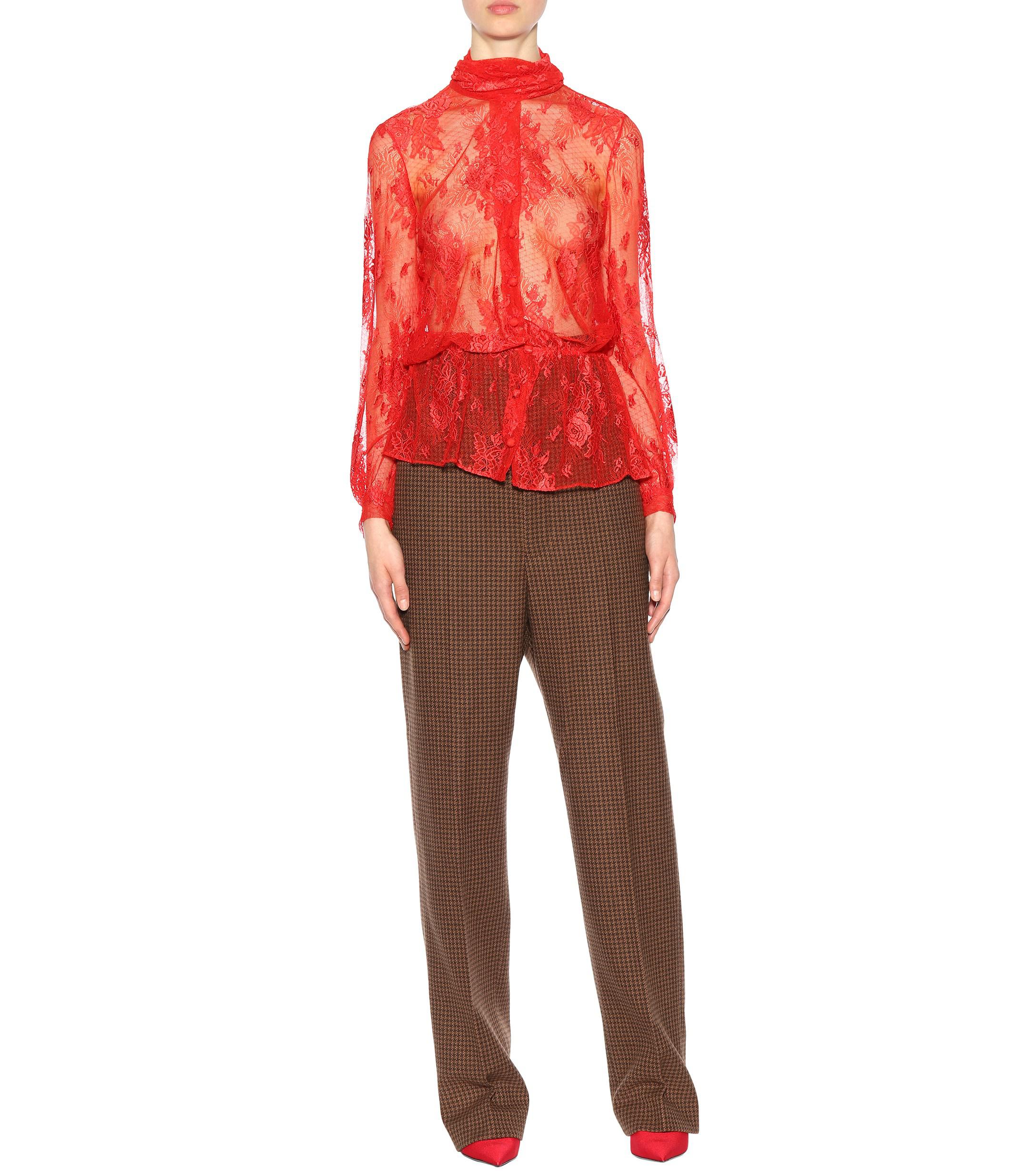 Balenciaga Lace Blouse in Red | Lyst