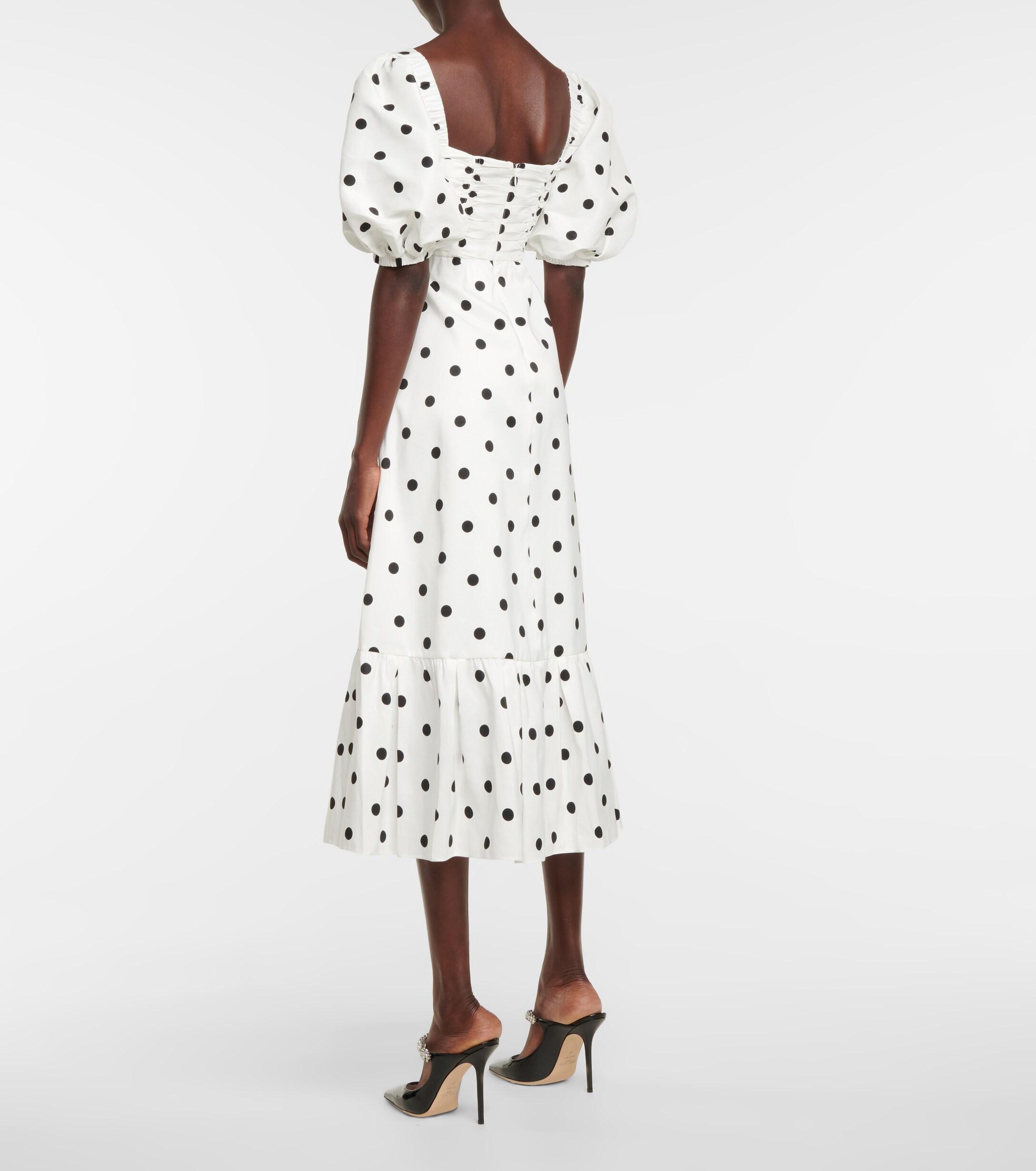 Self-Portrait Synthetic Polka-dot Taffeta Midi Dress in White | Lyst