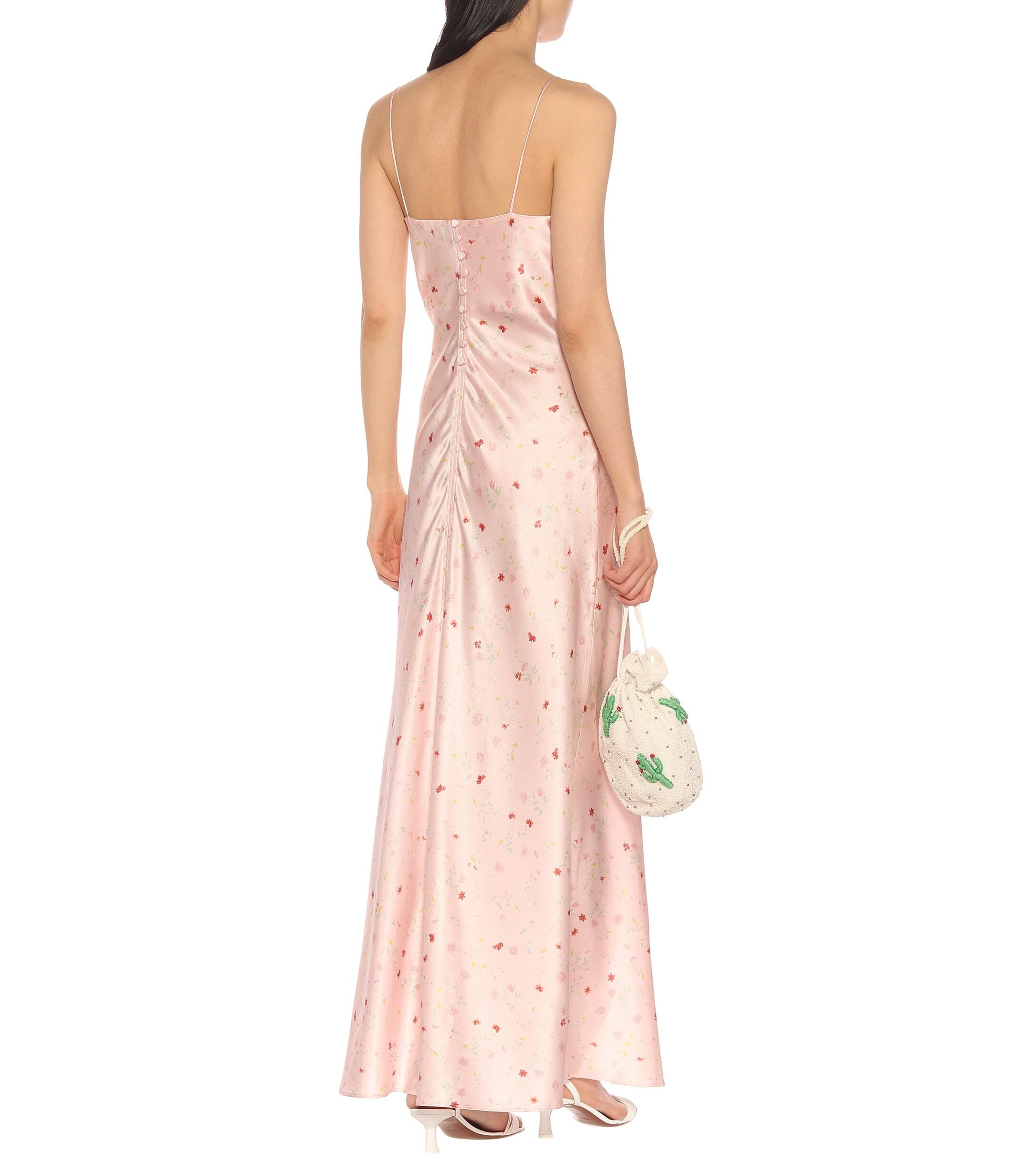 ganni floral silk slip dress Knotted cutout floral-print silk-blend satin midi dress - baby pink