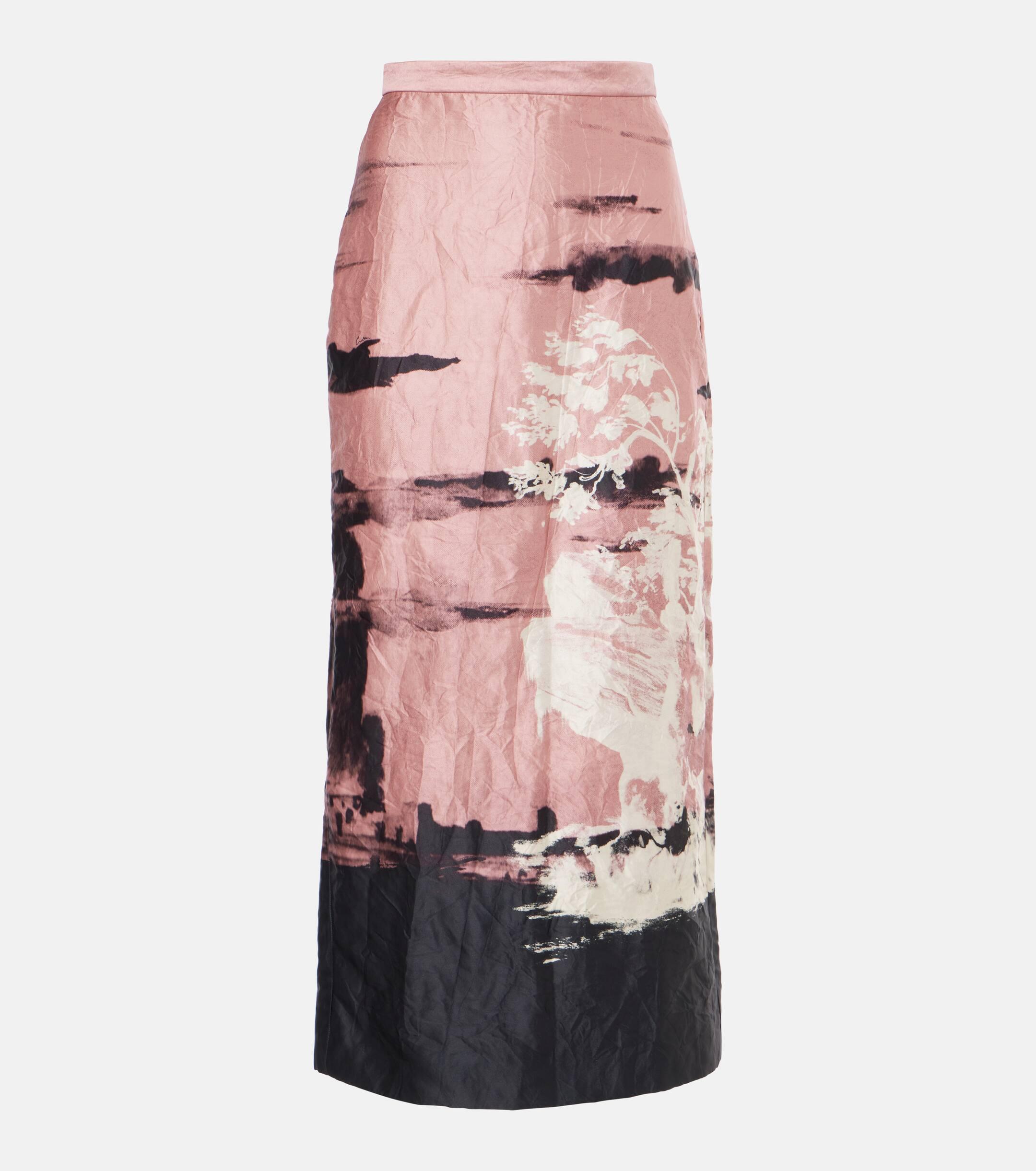 Erdem Printed Crushed Satin Pencil Skirt in Pink Lyst UK