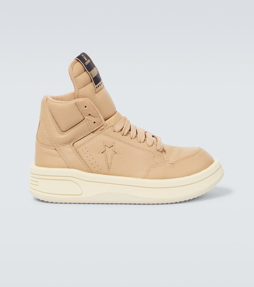 Rick Owens ターボップン レザー ハイトップ スニーカー 残りわずか/SALE☆ Rick Owens ハイトップ レザー スニーカー 白