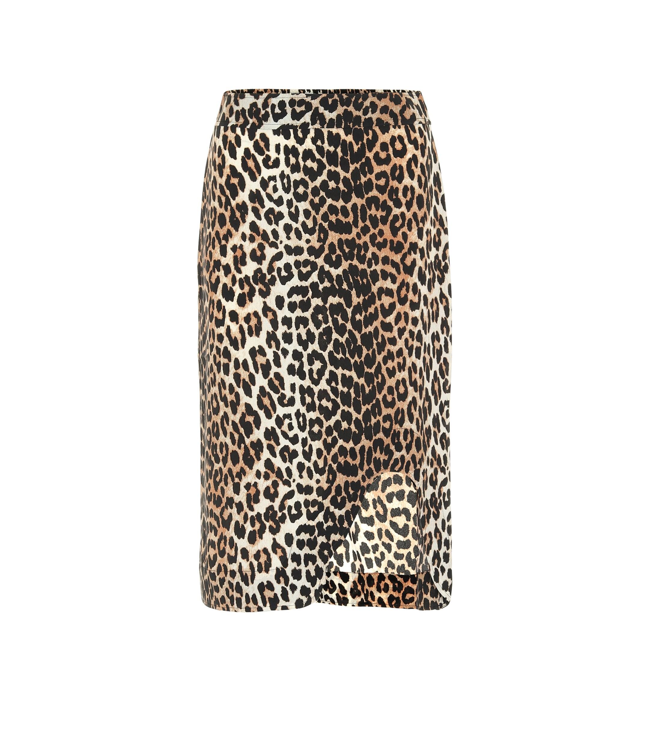 Ganni Leopard-printed Silk-blend Skirt in Beige (Natural) - Lyst